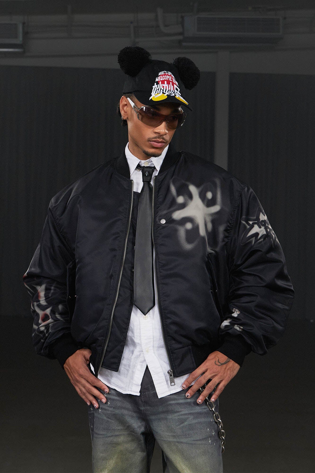 DND4DES Graffiti Bulldog MA1 Bomber Jacket, premium urban and streetwear designers apparel on PROJECTISR.com, DND4DES