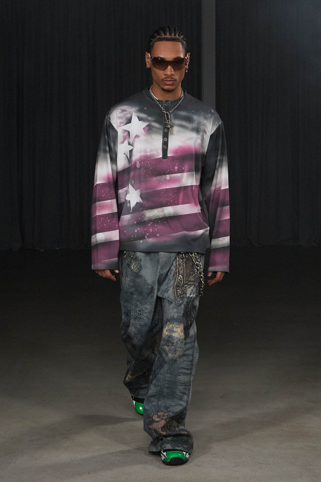 DND4DES Distressed Paisley Bandana Flared Pants, premium urban and streetwear designers apparel on PROJECTISR.com, DND4DES