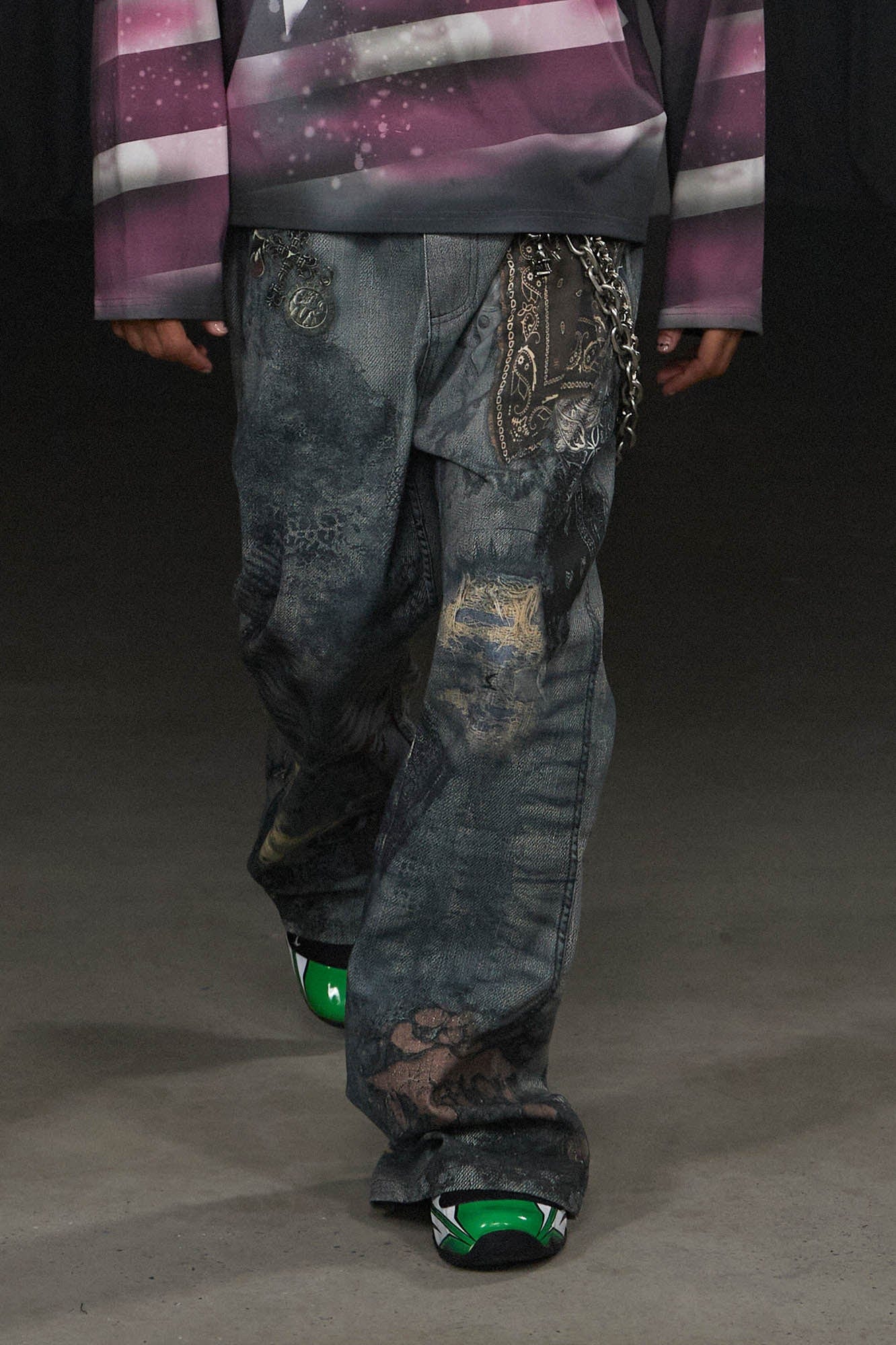 DND4DES Distressed Paisley Bandana Flared Pants, premium urban and streetwear designers apparel on PROJECTISR.com, DND4DES