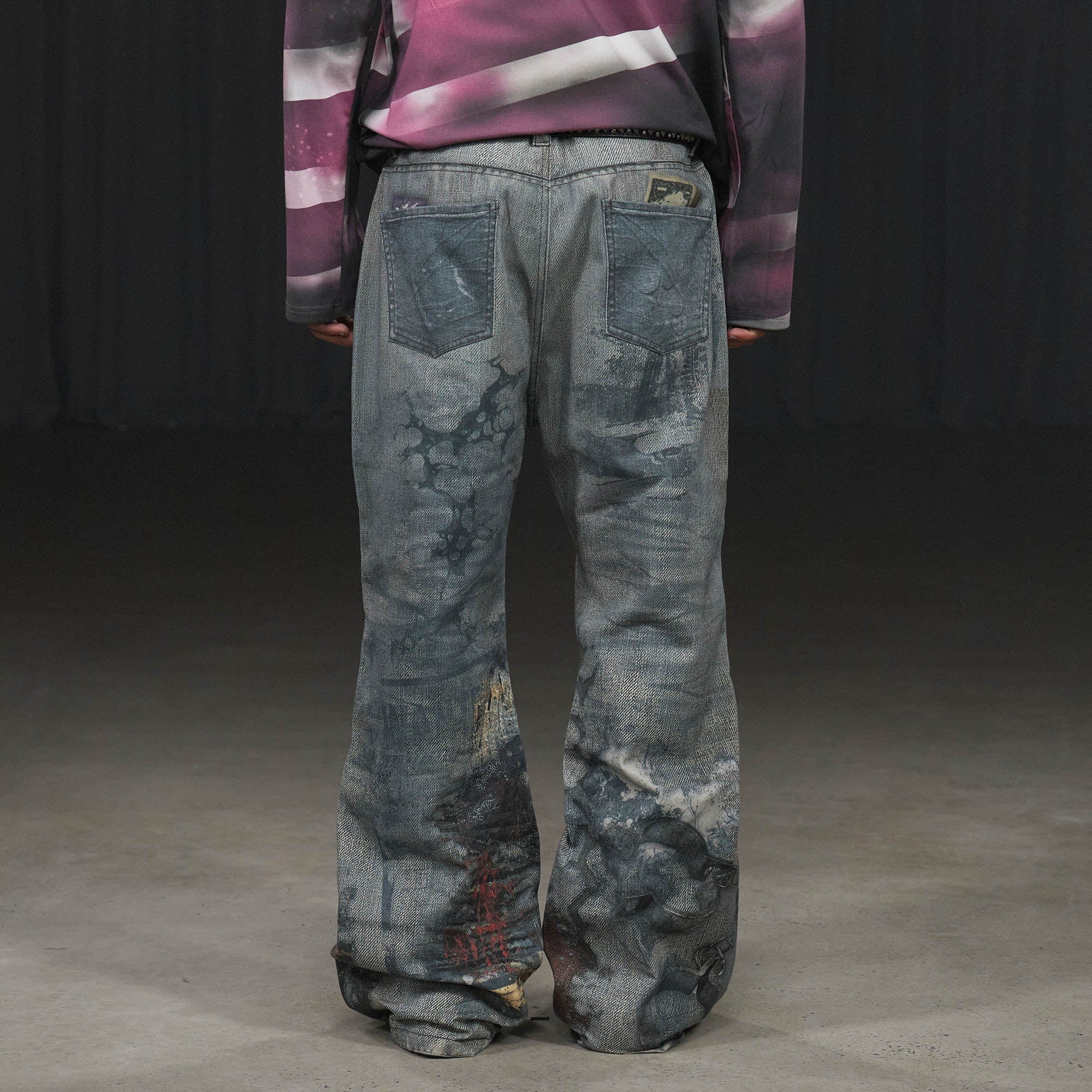 DND4DES Distressed Paisley Bandana Flared Pants, premium urban and streetwear designers apparel on PROJECTISR.com, DND4DES