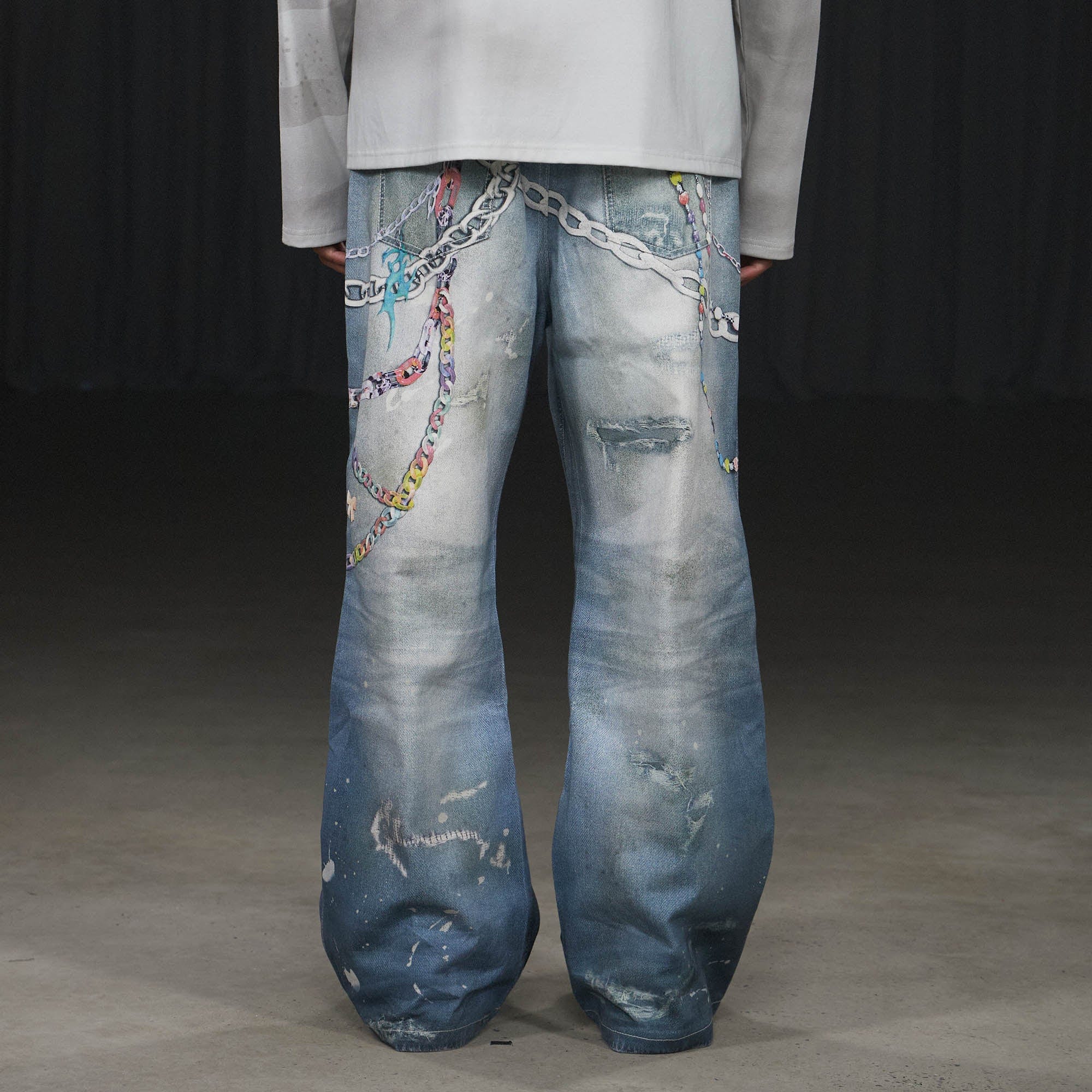 DND4DES Cartoon Chain Wide-Leg Jeans, premium urban and streetwear designers apparel on PROJECTISR.com, DND4DES