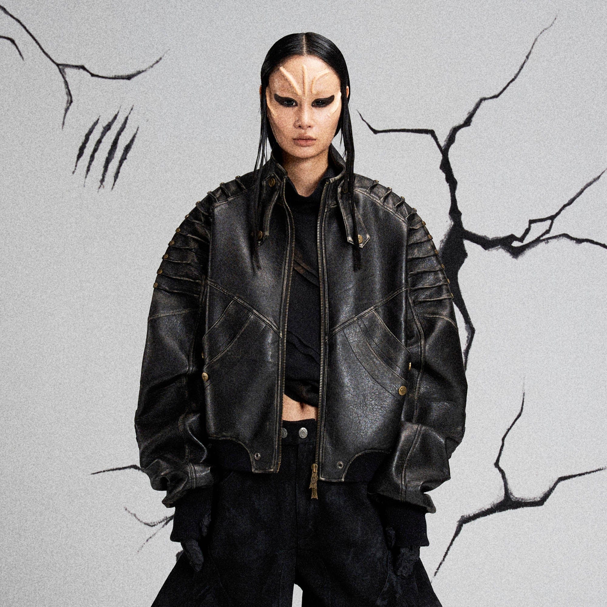 FLYERRER Mutation Exoskeleton Deconstructed Faux Leather Jacket, premium urban and streetwear designers apparel on PROJECTISR.com, FLYERRER