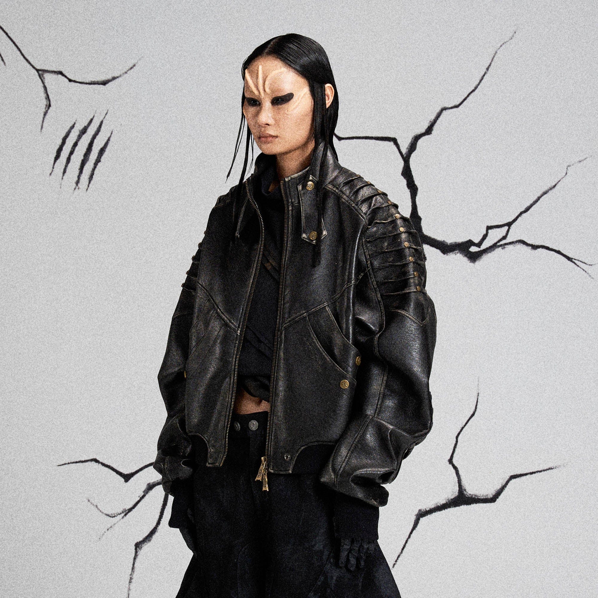 FLYERRER Mutation Exoskeleton Deconstructed Faux Leather Jacket, premium urban and streetwear designers apparel on PROJECTISR.com, FLYERRER