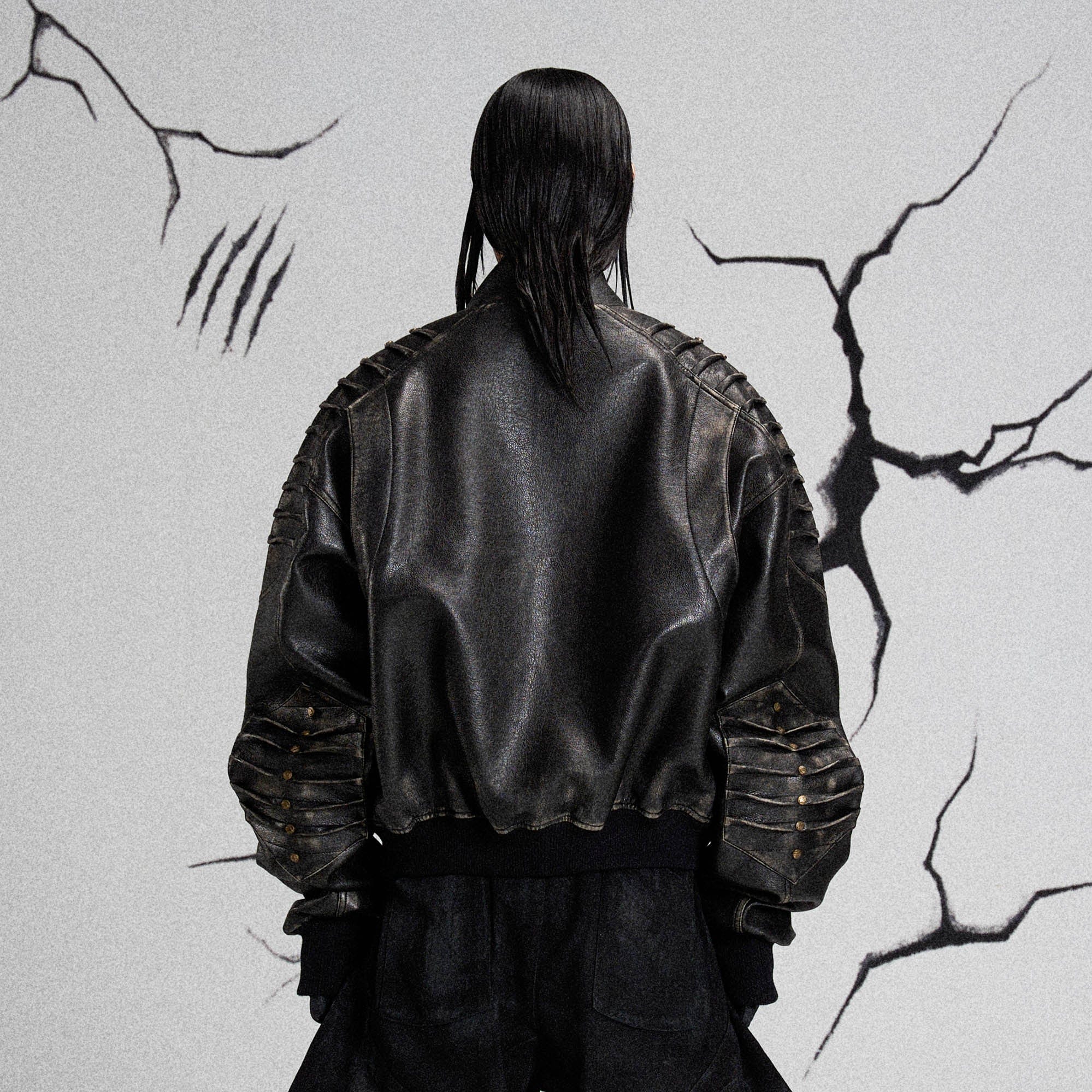 FLYERRER Mutation Exoskeleton Deconstructed Faux Leather Jacket, premium urban and streetwear designers apparel on PROJECTISR.com, FLYERRER