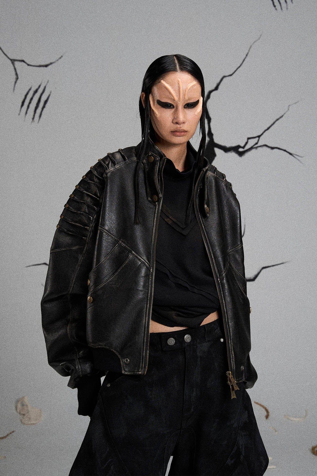 FLYERRER Mutation Exoskeleton Deconstructed Faux Leather Jacket, premium urban and streetwear designers apparel on PROJECTISR.com, FLYERRER