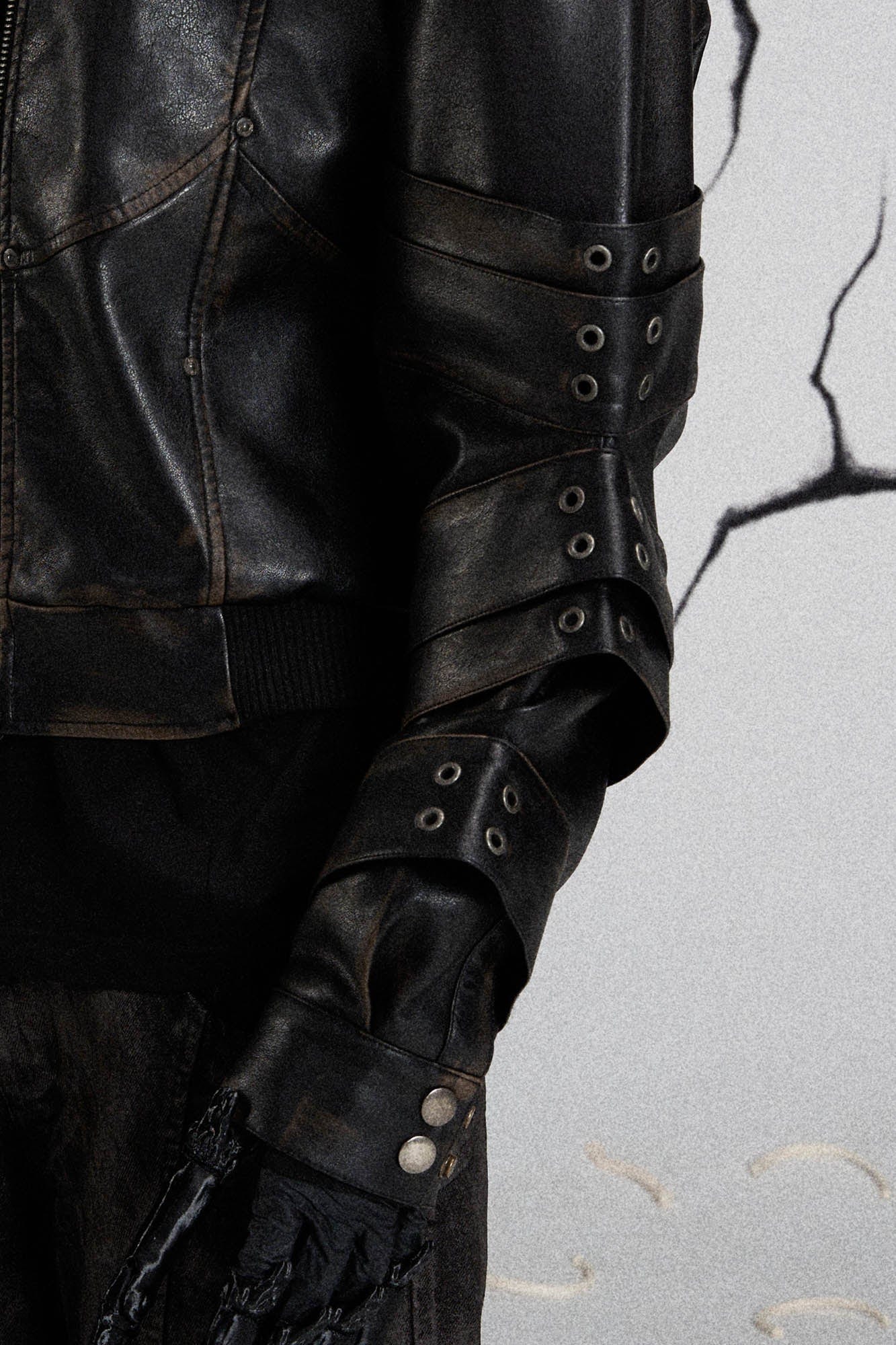 FLYERRER Mutation Layered Armor Spliced Faux Leather Jacket Black, premium urban and streetwear designers apparel on PROJECTISR.com, FLYERRER