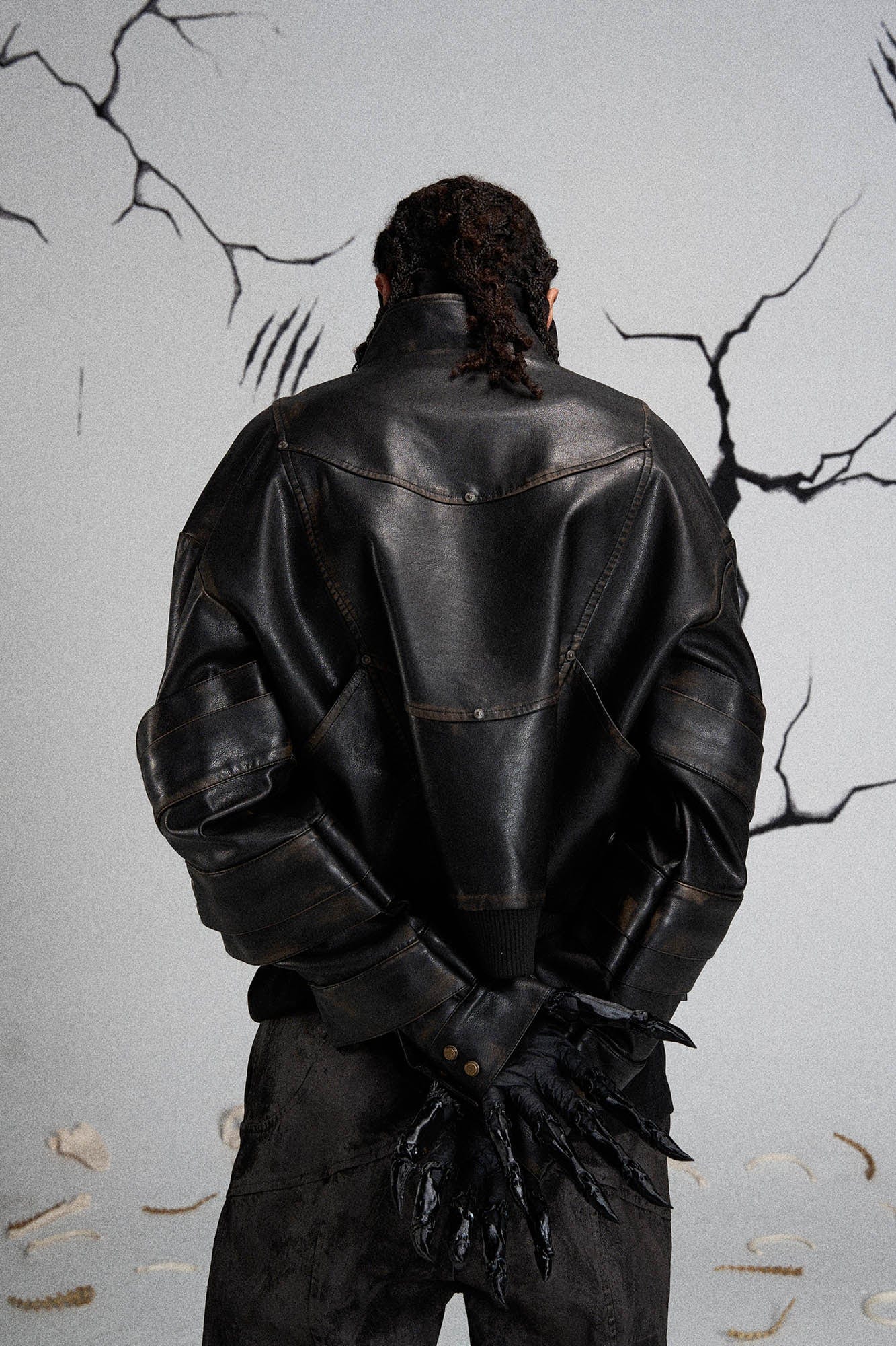 FLYERRER Mutation Layered Armor Spliced Faux Leather Jacket Black, premium urban and streetwear designers apparel on PROJECTISR.com, FLYERRER