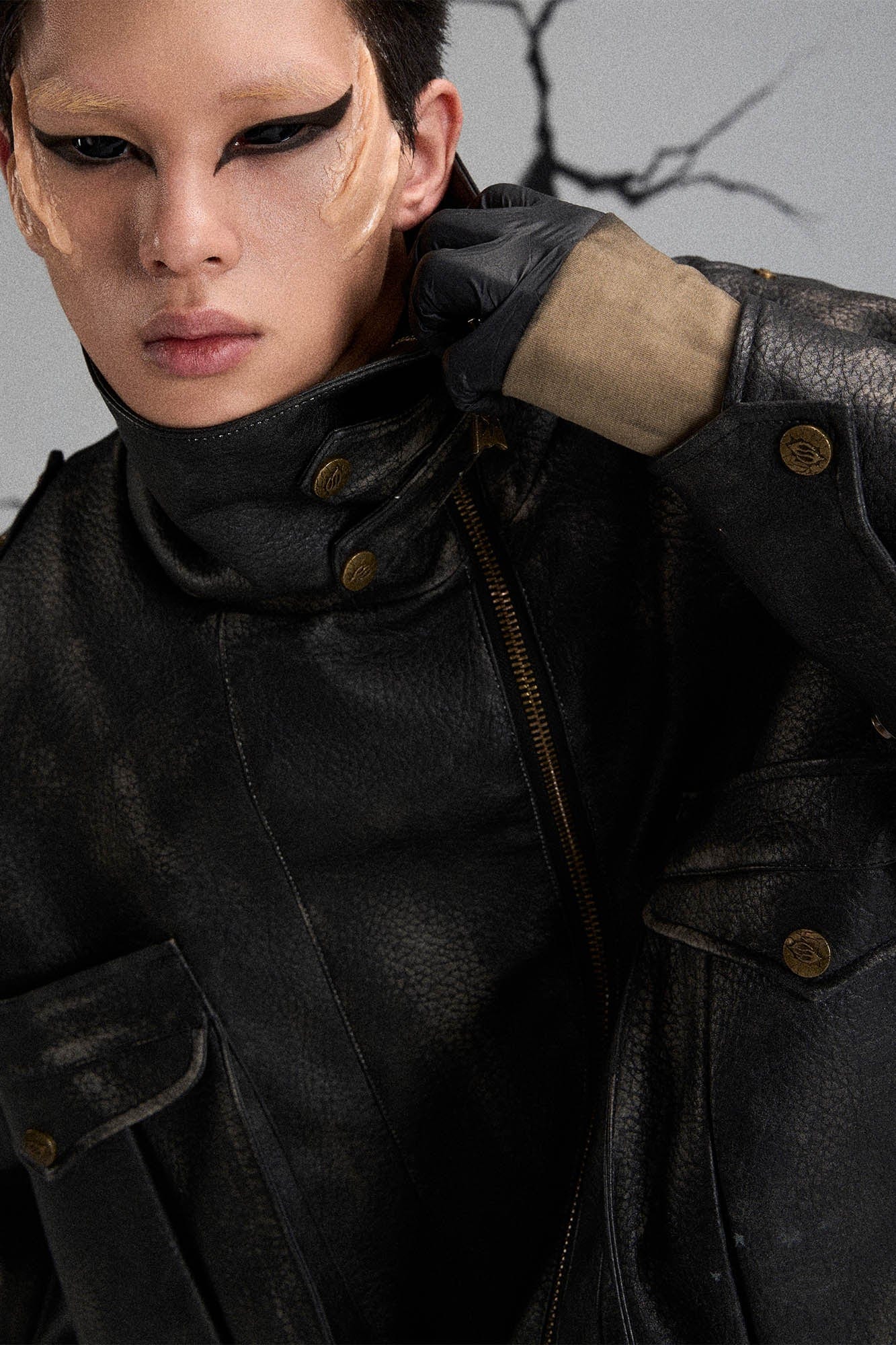 FLYERRER Mutation Knight Armor Distressed High-Collar Faux Leather Jacket, premium urban and streetwear designers apparel on PROJECTISR.com, FLYERRER