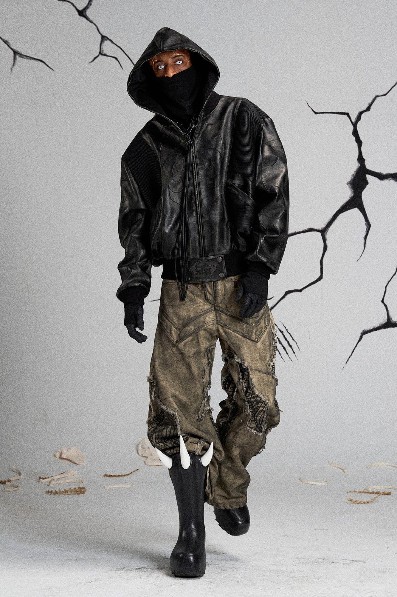 FLYERRER Mutation Distressed Fungal Invasion Machete Pants, premium urban and streetwear designers apparel on PROJECTISR.com, FLYERRER
