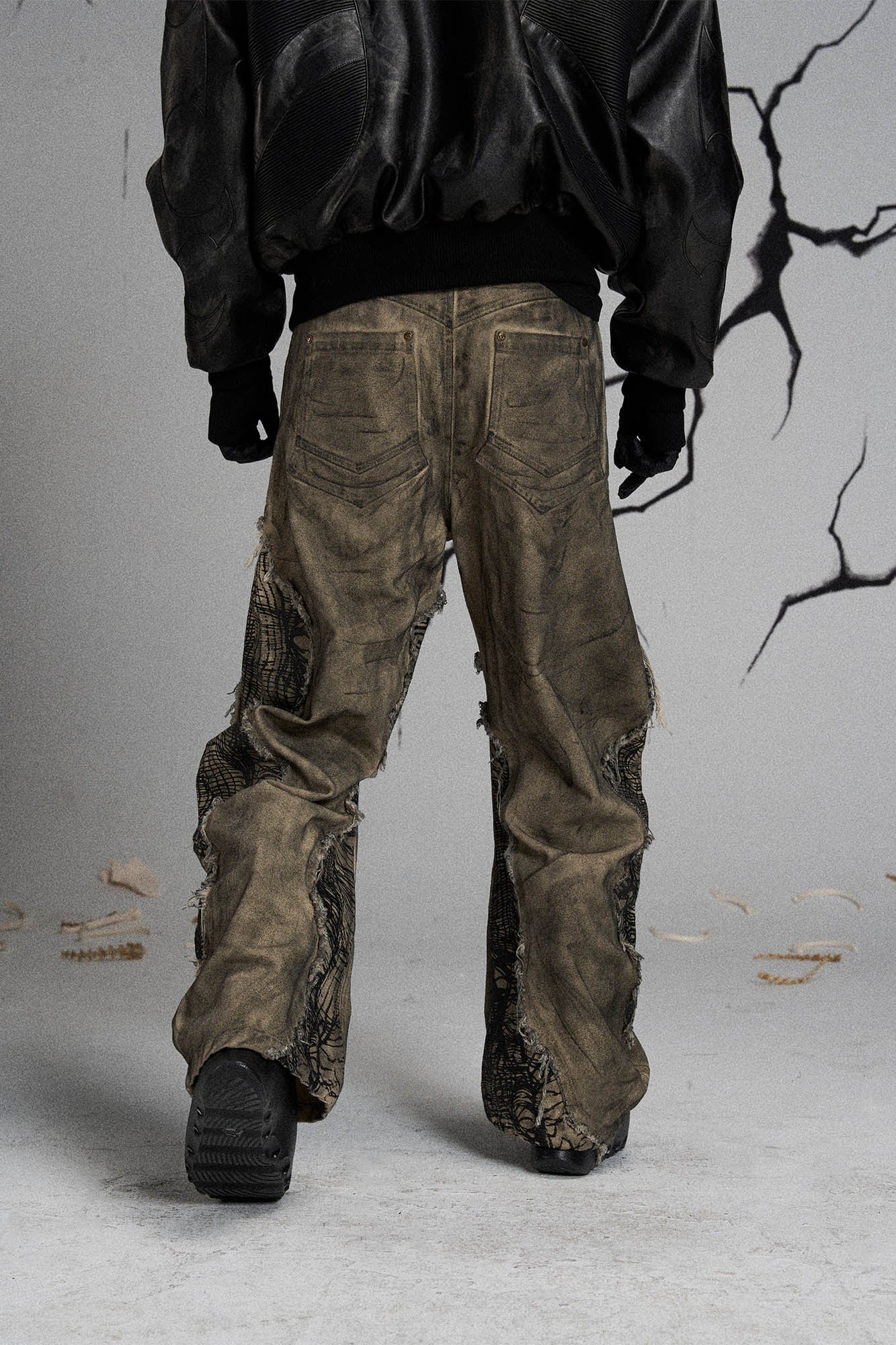 FLYERRER Mutation Distressed Fungal Invasion Machete Pants, premium urban and streetwear designers apparel on PROJECTISR.com, FLYERRER