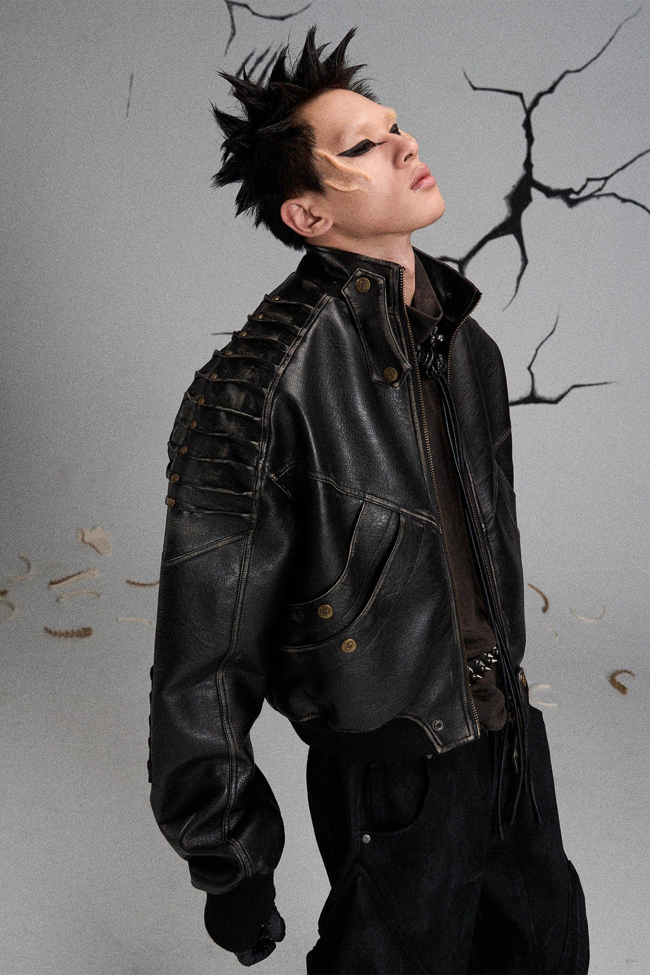 FLYERRER Mutation Exoskeleton Deconstructed Faux Leather Jacket, premium urban and streetwear designers apparel on PROJECTISR.com, FLYERRER