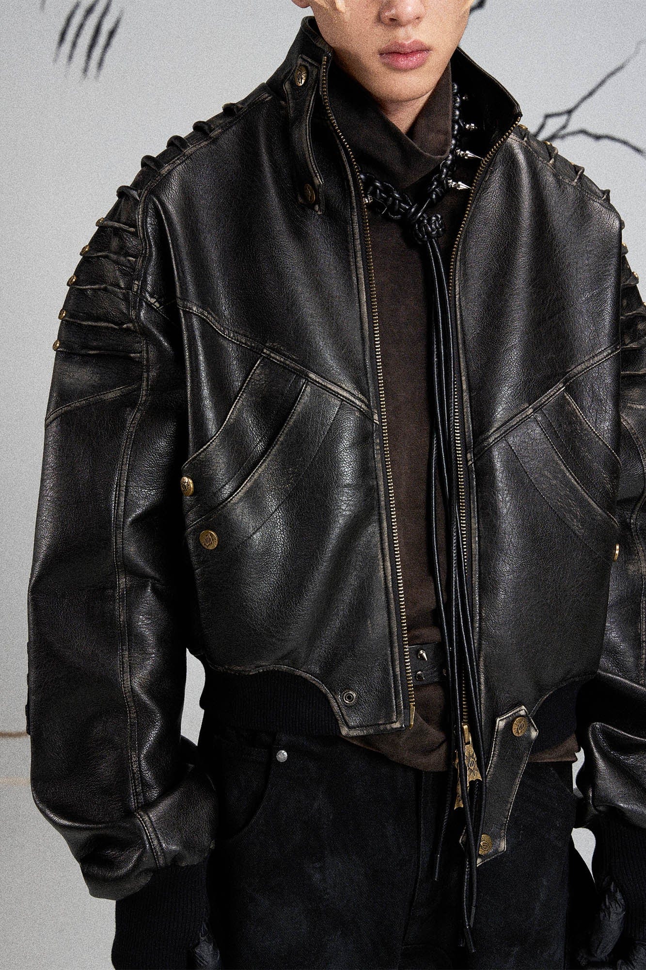 FLYERRER Mutation Exoskeleton Deconstructed Faux Leather Jacket, premium urban and streetwear designers apparel on PROJECTISR.com, FLYERRER