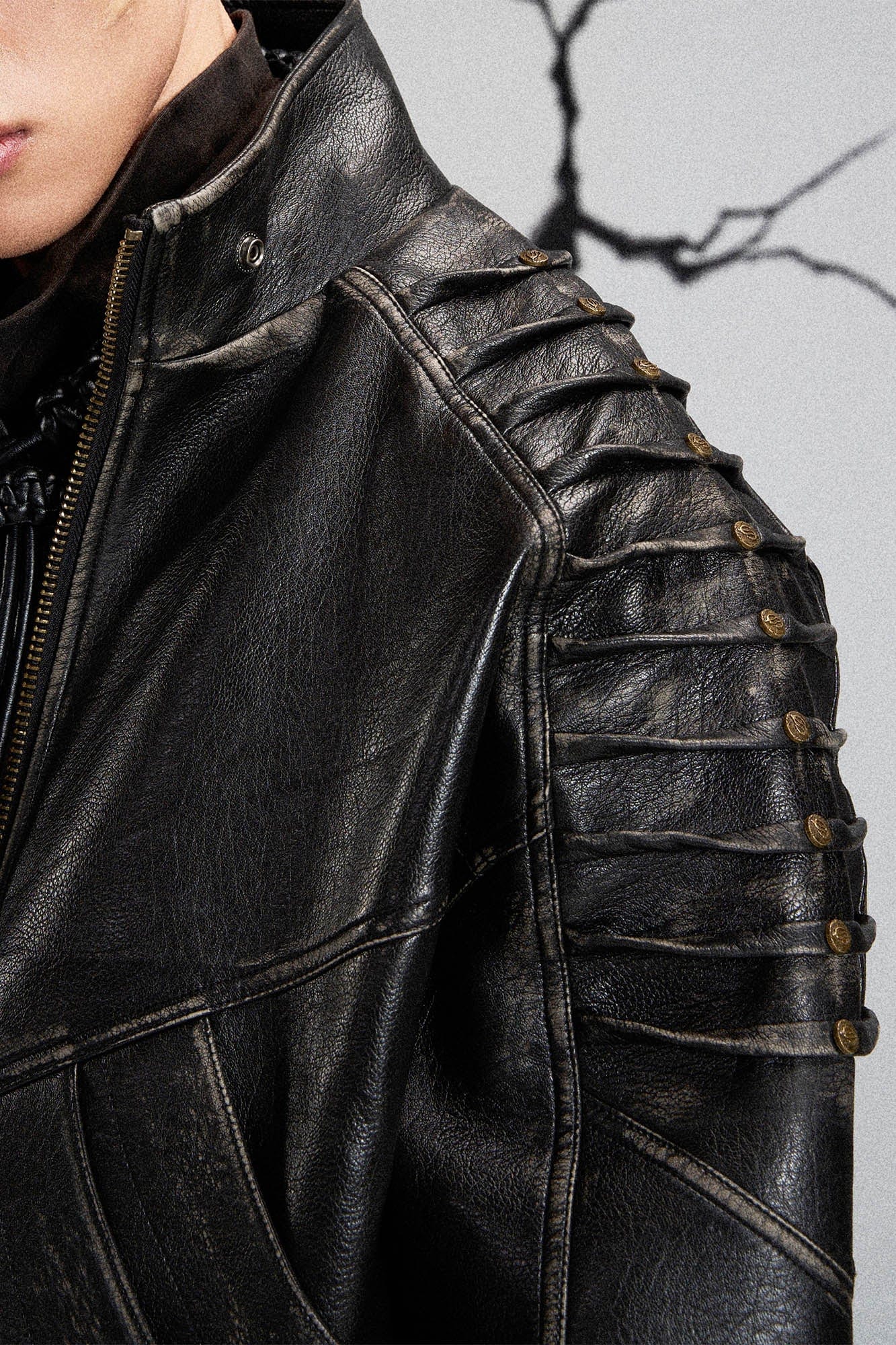 FLYERRER Mutation Exoskeleton Deconstructed Faux Leather Jacket, premium urban and streetwear designers apparel on PROJECTISR.com, FLYERRER