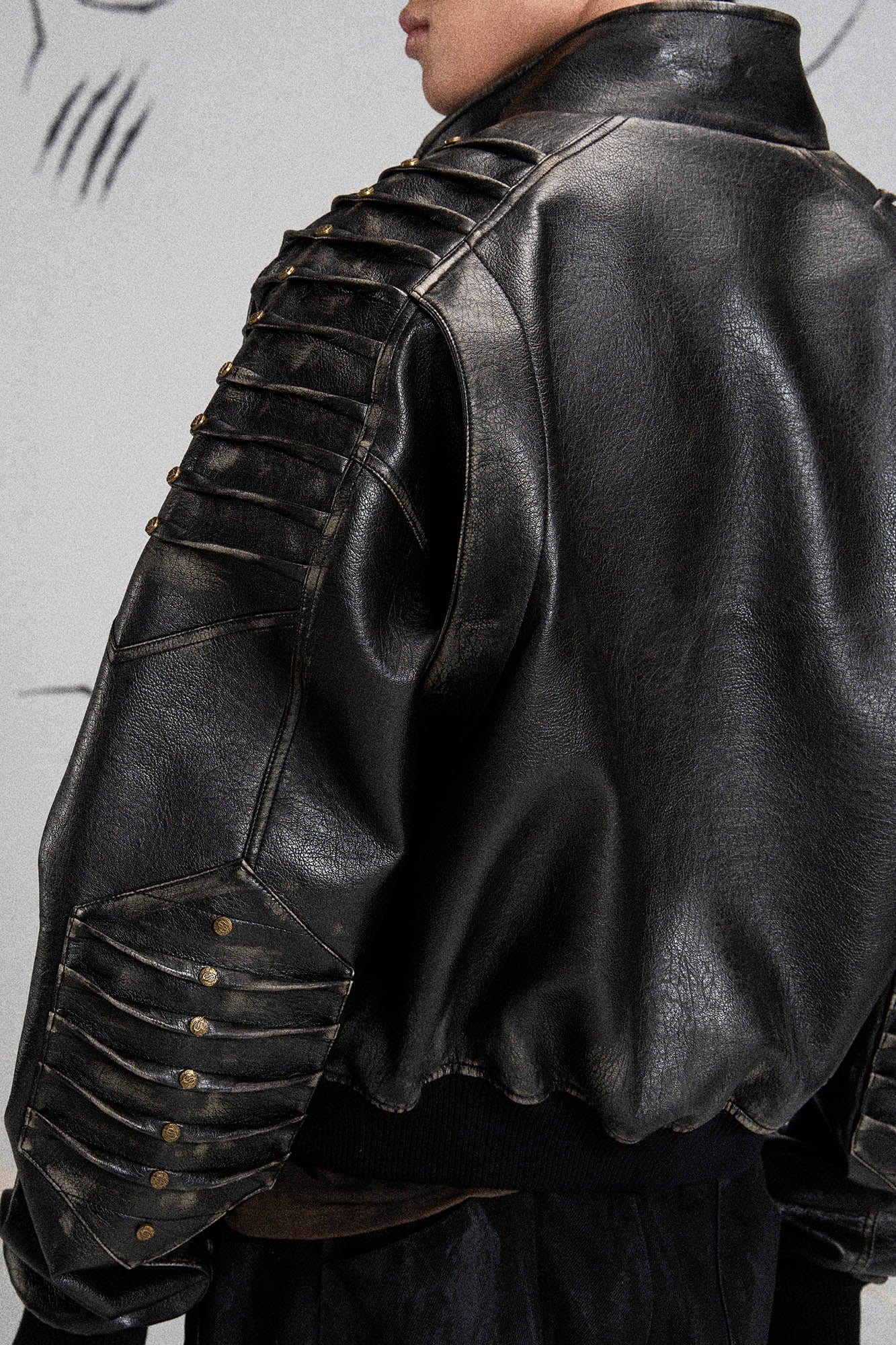 FLYERRER Mutation Exoskeleton Deconstructed Faux Leather Jacket, premium urban and streetwear designers apparel on PROJECTISR.com, FLYERRER