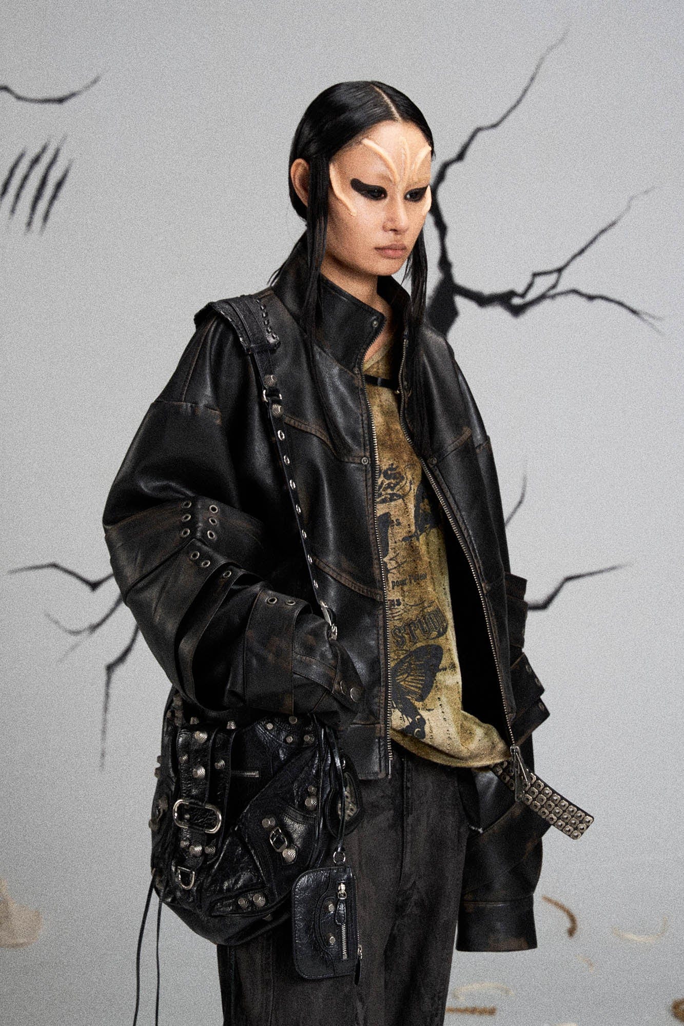 FLYERRER Mutation Layered Armor Spliced Faux Leather Jacket Black, premium urban and streetwear designers apparel on PROJECTISR.com, FLYERRER