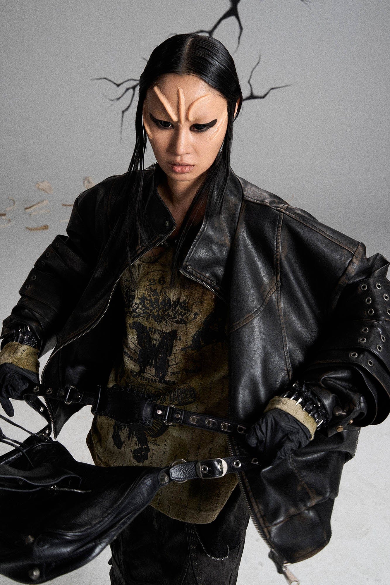 FLYERRER Mutation Layered Armor Spliced Faux Leather Jacket Black, premium urban and streetwear designers apparel on PROJECTISR.com, FLYERRER