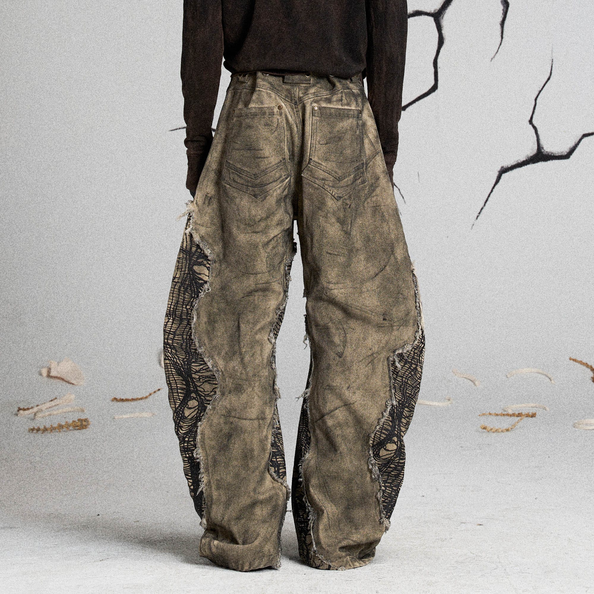 FLYERRER Mutation Distressed Fungal Invasion Machete Pants, premium urban and streetwear designers apparel on PROJECTISR.com, FLYERRER