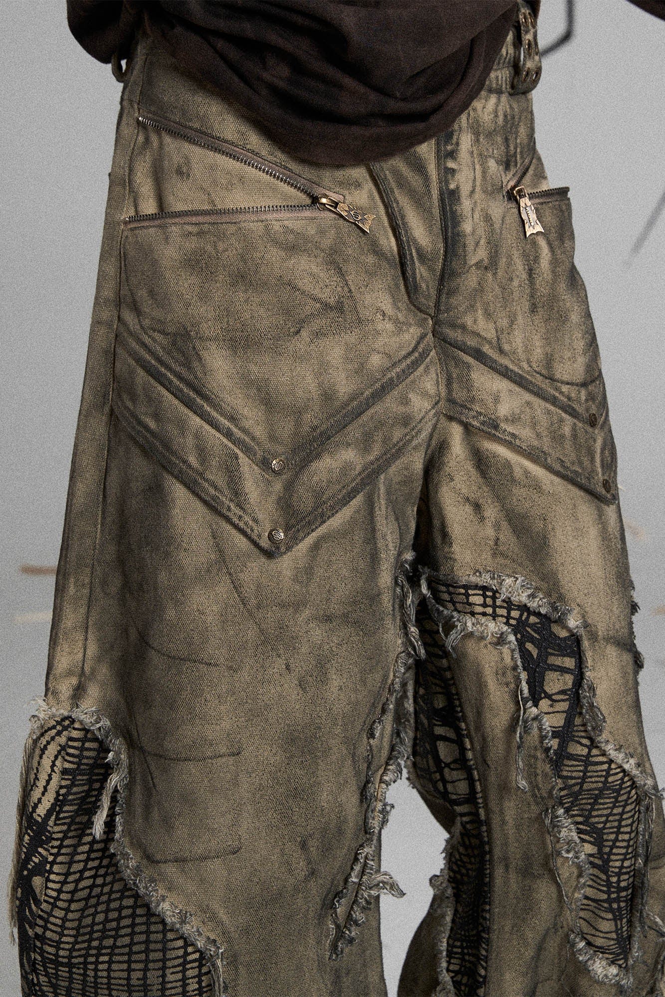 FLYERRER Mutation Distressed Fungal Invasion Machete Pants, premium urban and streetwear designers apparel on PROJECTISR.com, FLYERRER