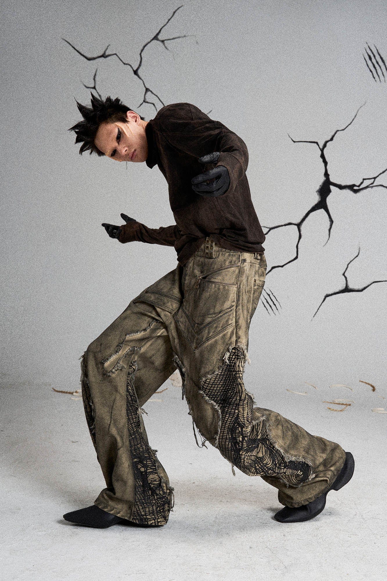 FLYERRER Mutation Distressed Fungal Invasion Machete Pants, premium urban and streetwear designers apparel on PROJECTISR.com, FLYERRER