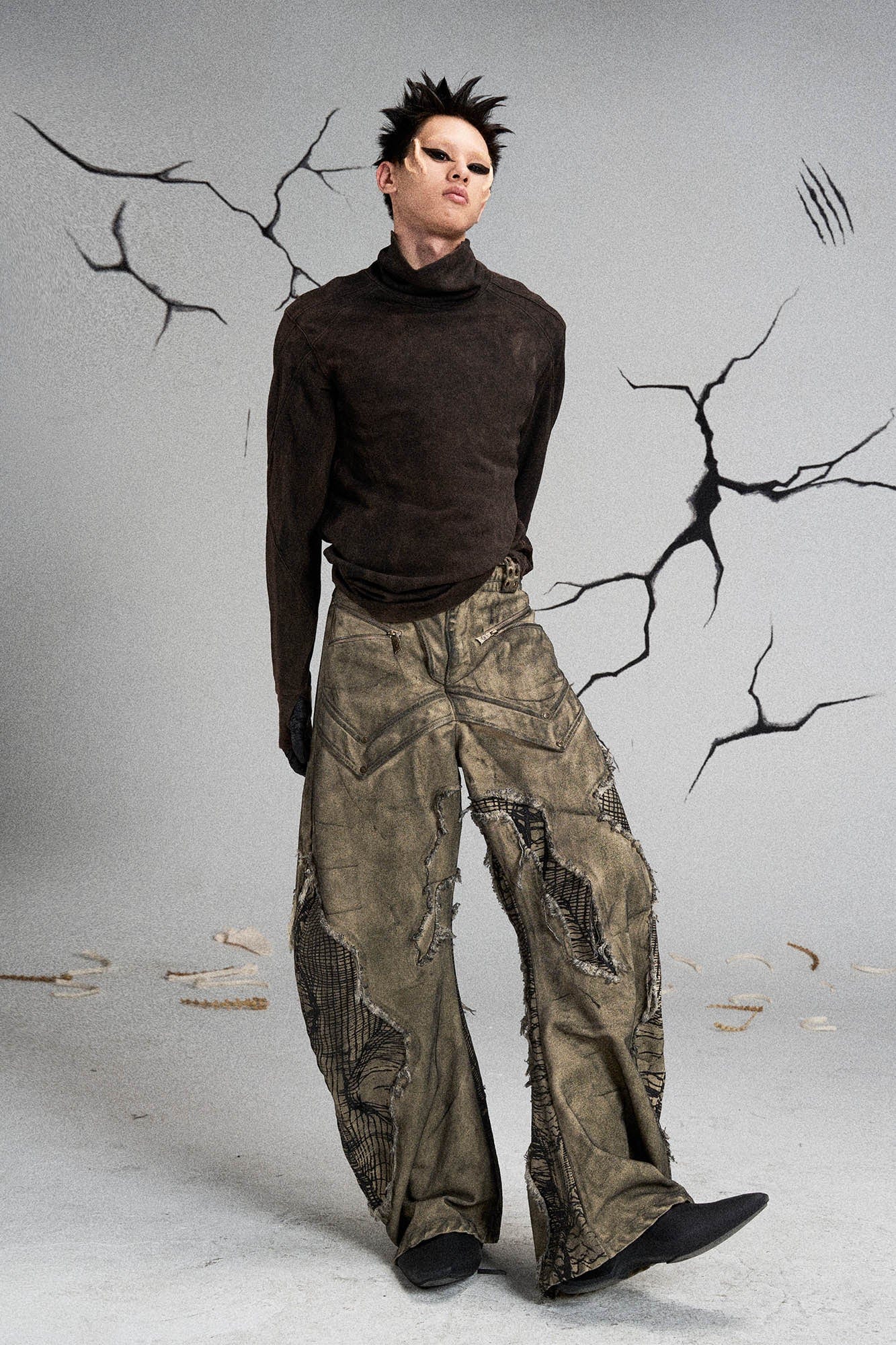 FLYERRER Mutation Distressed Fungal Invasion Machete Pants, premium urban and streetwear designers apparel on PROJECTISR.com, FLYERRER
