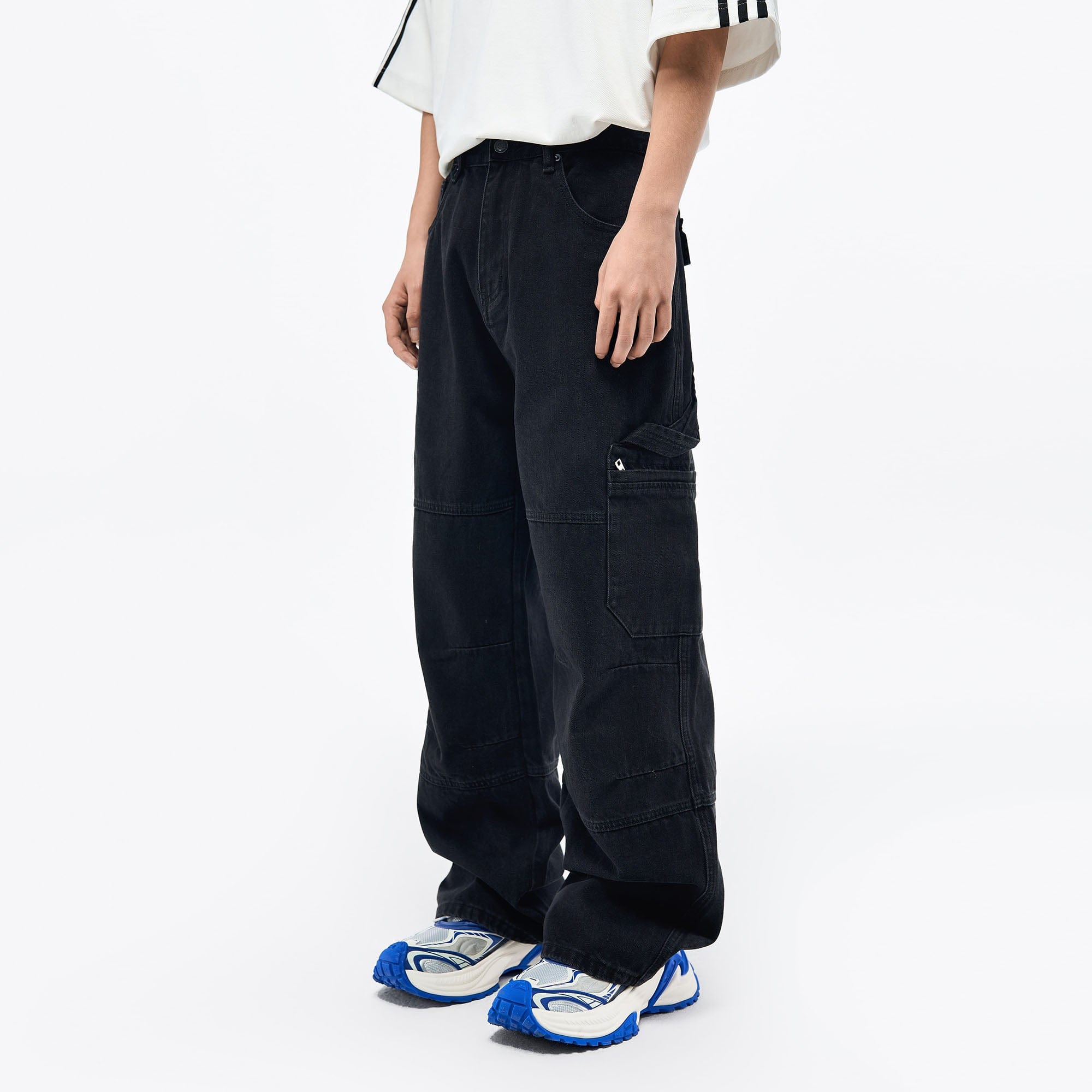 OVERLAPS Washed Multi-Pocket Cargo Jeans, premium urban and streetwear designers apparel on PROJECTISR.com, OVERLAPS