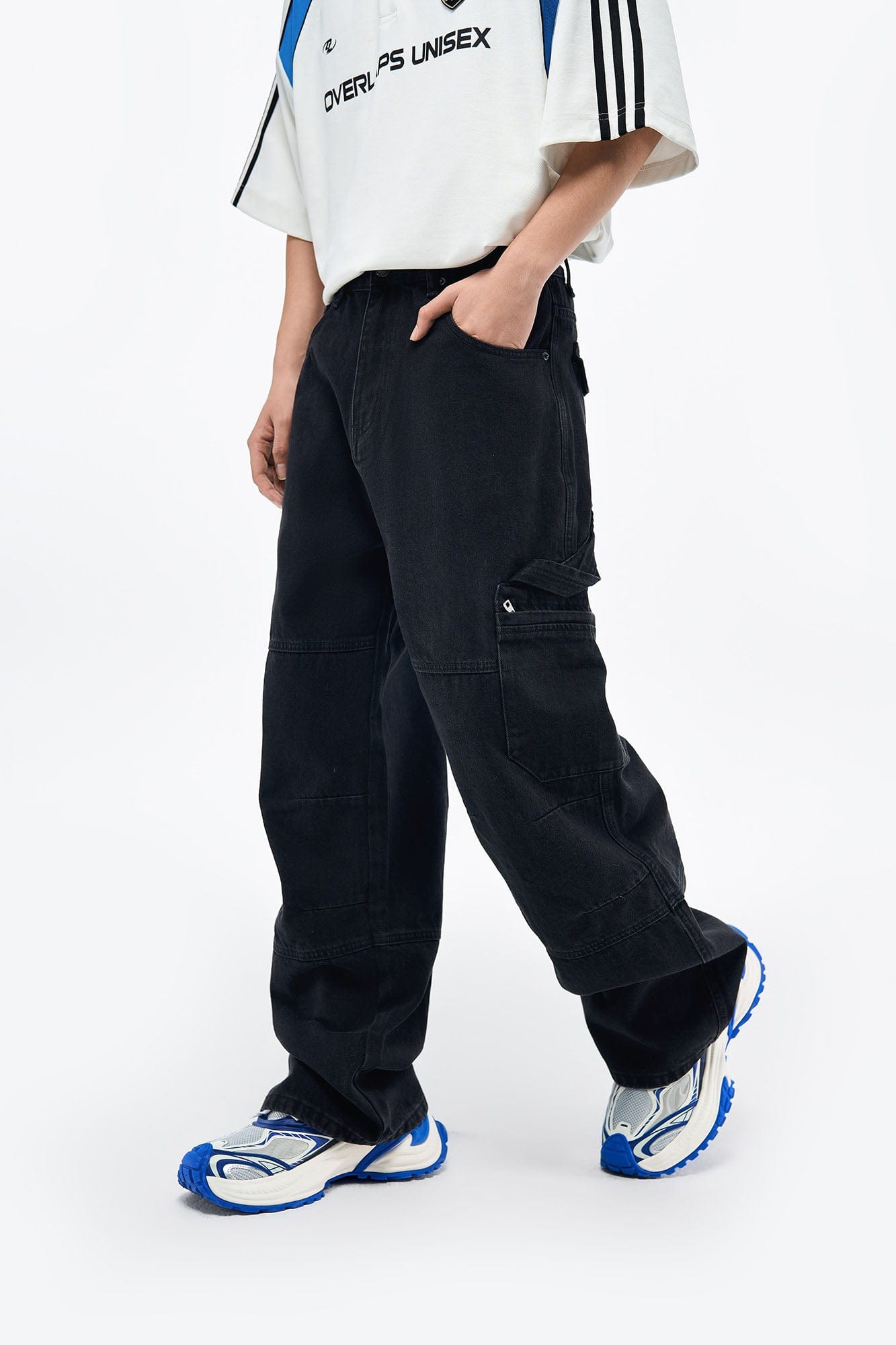 OVERLAPS Washed Multi-Pocket Cargo Jeans, premium urban and streetwear designers apparel on PROJECTISR.com, OVERLAPS