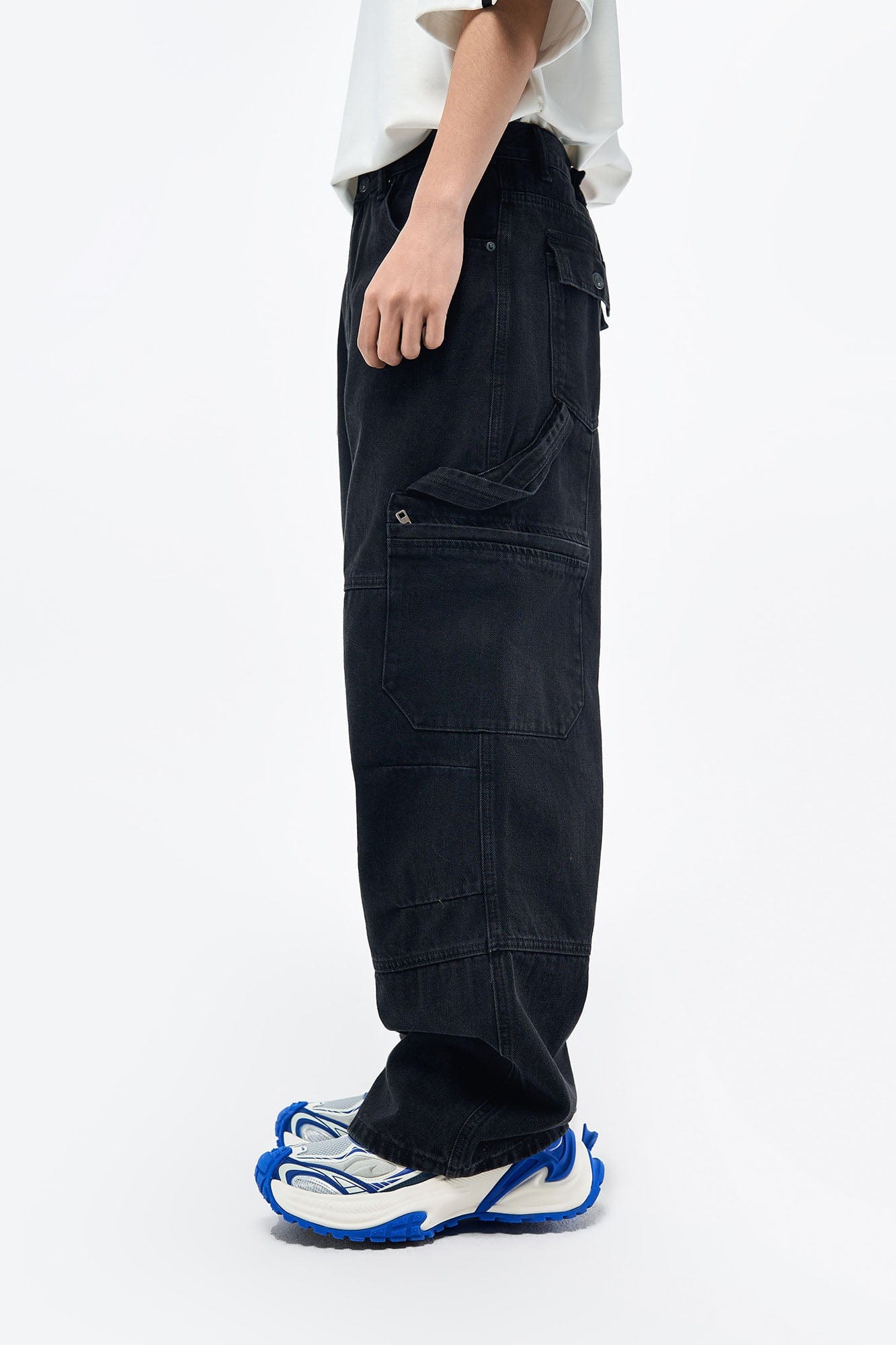 OVERLAPS Washed Multi-Pocket Cargo Jeans, premium urban and streetwear designers apparel on PROJECTISR.com, OVERLAPS