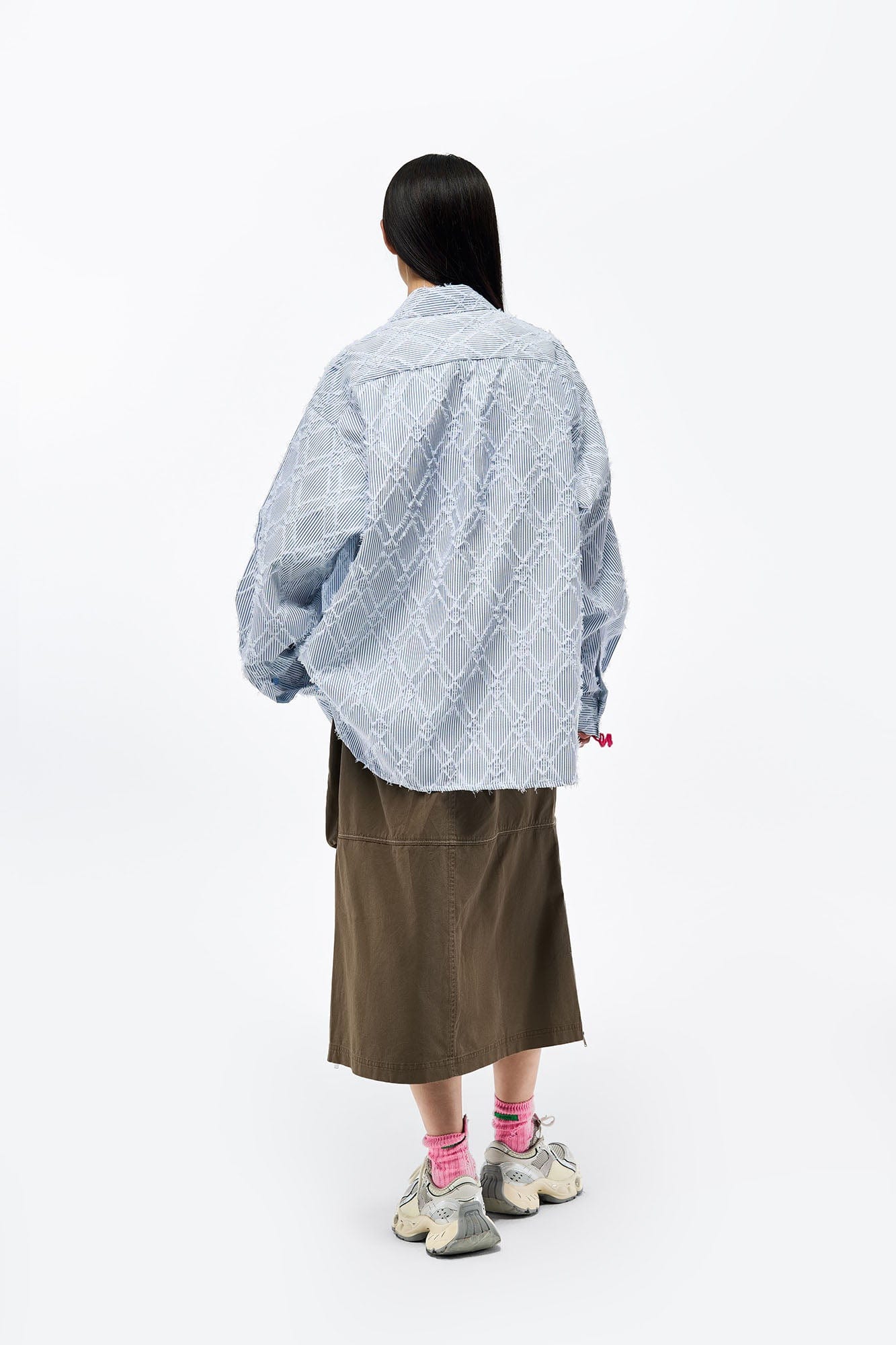 OVERLAPS Frayed Diamond Stripe Overshirt, premium urban and streetwear designers apparel on PROJECTISR.com, OVERLAPS