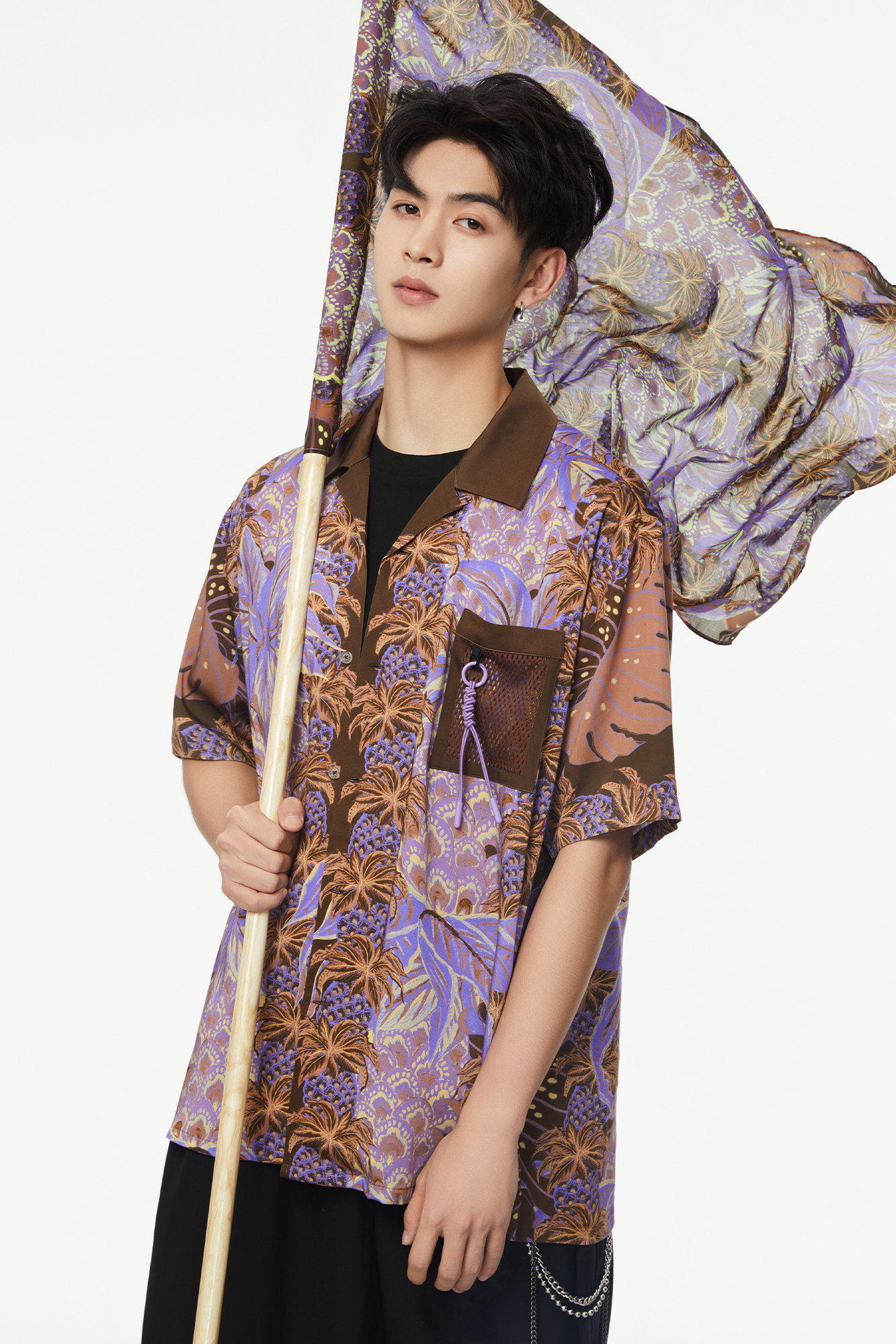 MASH UP ASIA Hawaiian Pineapple Graphic Half Shirt Purple, premium urban and streetwear designers apparel on PROJECTISR.com, MASH UP ASIA