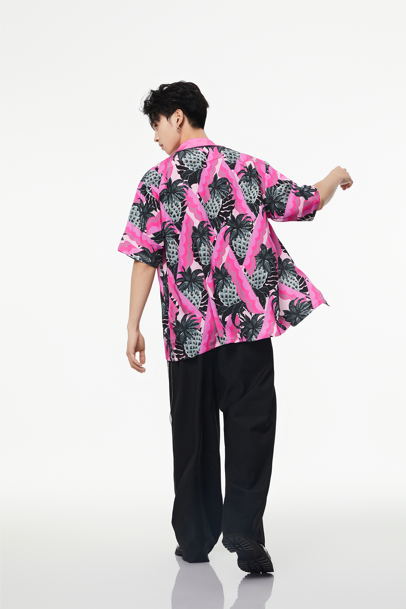 MASH UP ASIA Hawaiian Pineapple Graphic Half Shirt Black, premium urban and streetwear designers apparel on PROJECTISR.com, MASH UP ASIA