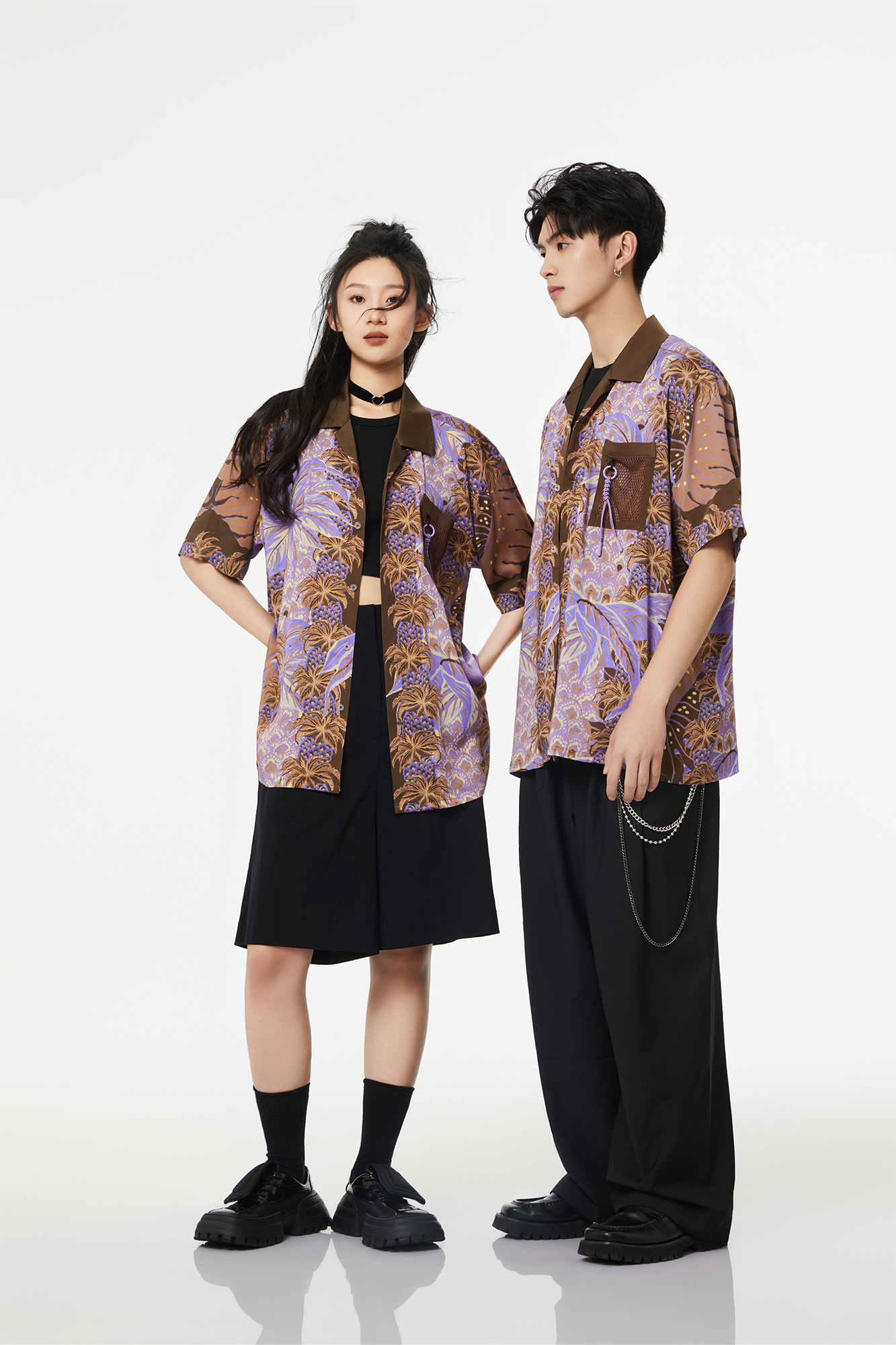 MASH UP ASIA Hawaiian Pineapple Graphic Half Shirt Purple, premium urban and streetwear designers apparel on PROJECTISR.com, MASH UP ASIA