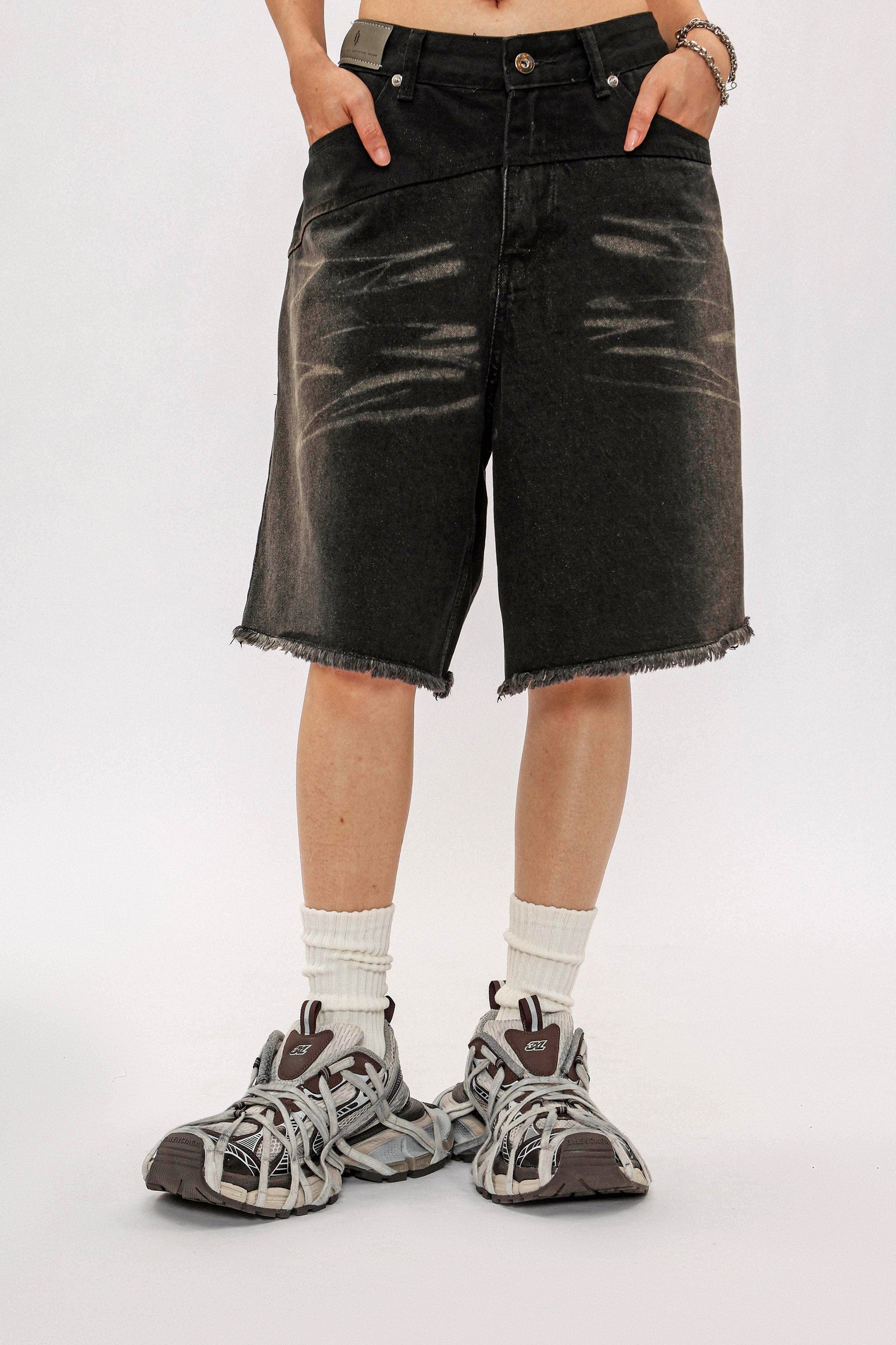 OVDY Retro Deconstructed Washed Raw Edge Shorts, premium urban and streetwear designers apparel on PROJECTISR.com, OVDY
