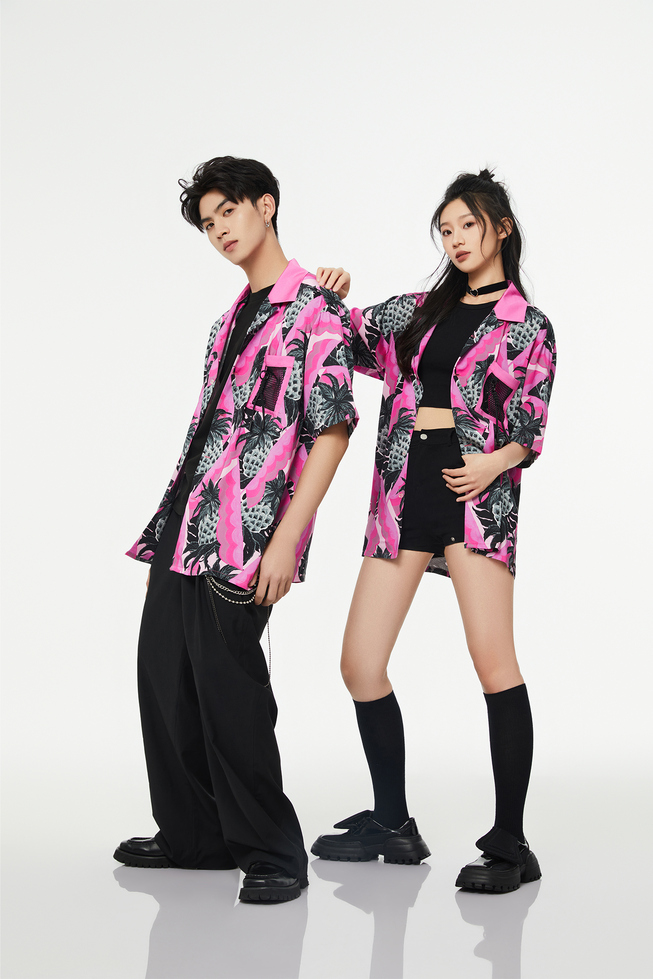 MASH UP ASIA Hawaiian Pineapple Graphic Half Shirt Black, premium urban and streetwear designers apparel on PROJECTISR.com, MASH UP ASIA