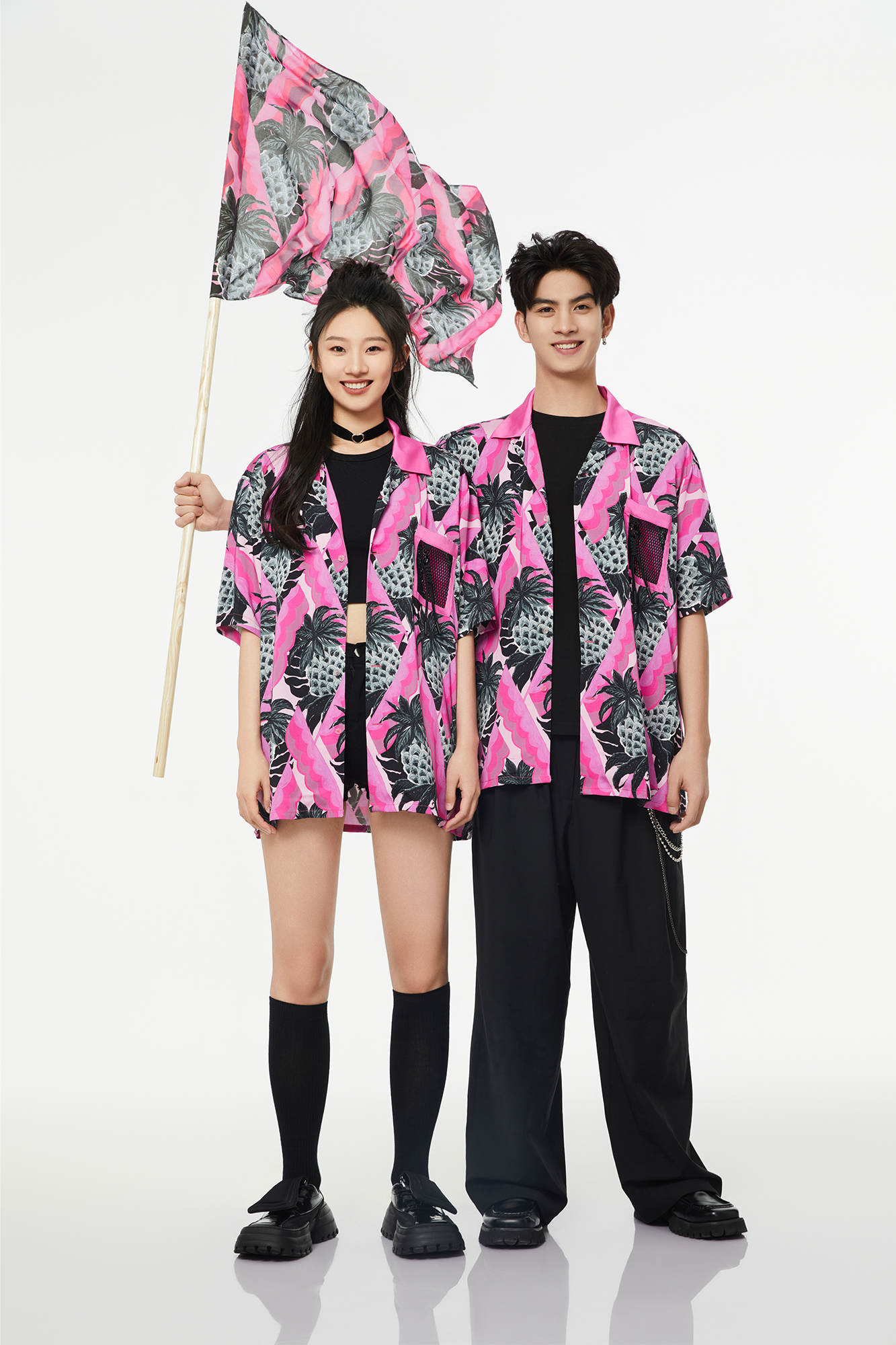 MASH UP ASIA Hawaiian Pineapple Graphic Half Shirt Black, premium urban and streetwear designers apparel on PROJECTISR.com, MASH UP ASIA