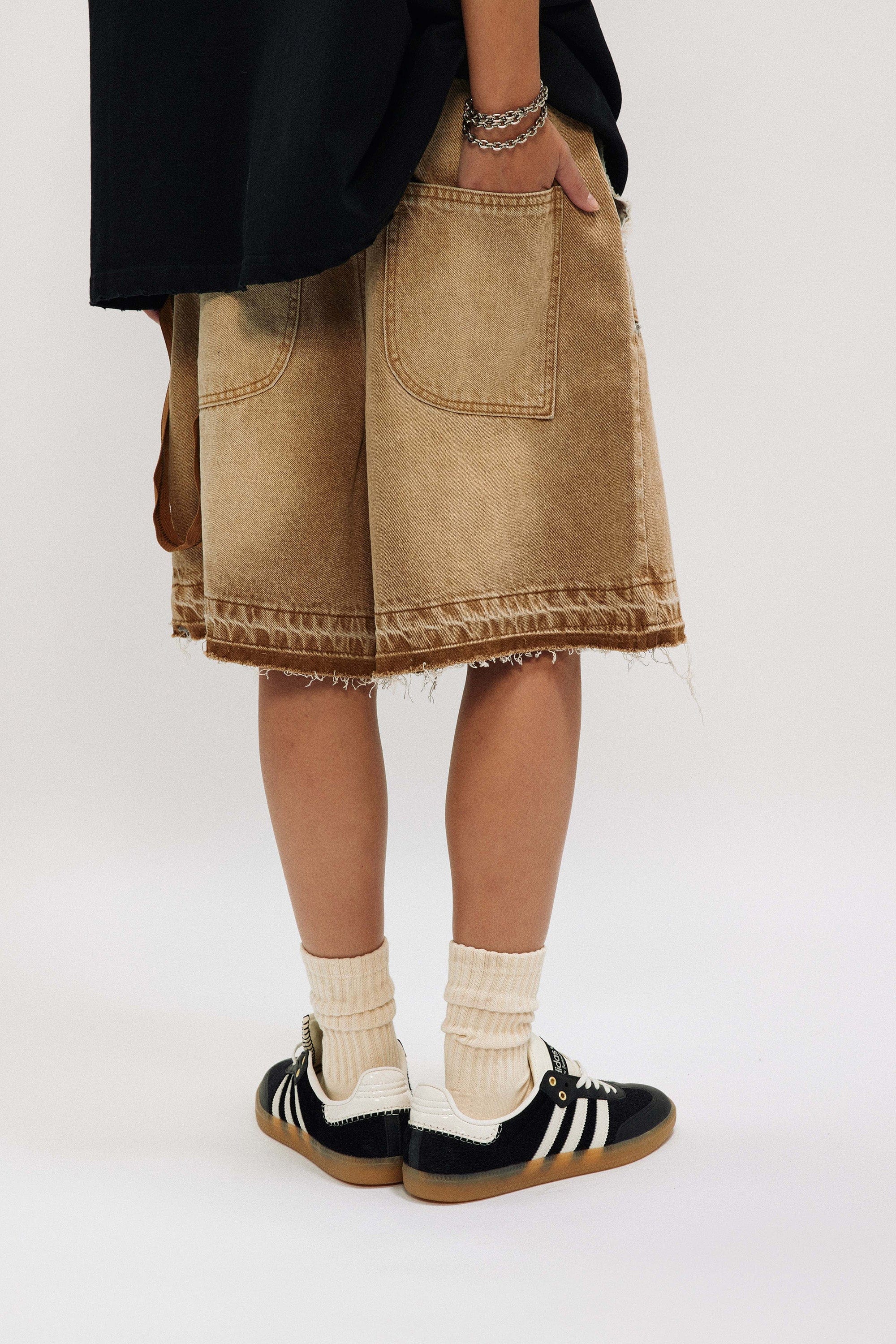 OVDY Retro Faded Spliced Raw Edge Shorts, premium urban and streetwear designers apparel on PROJECTISR.com, OVDY
