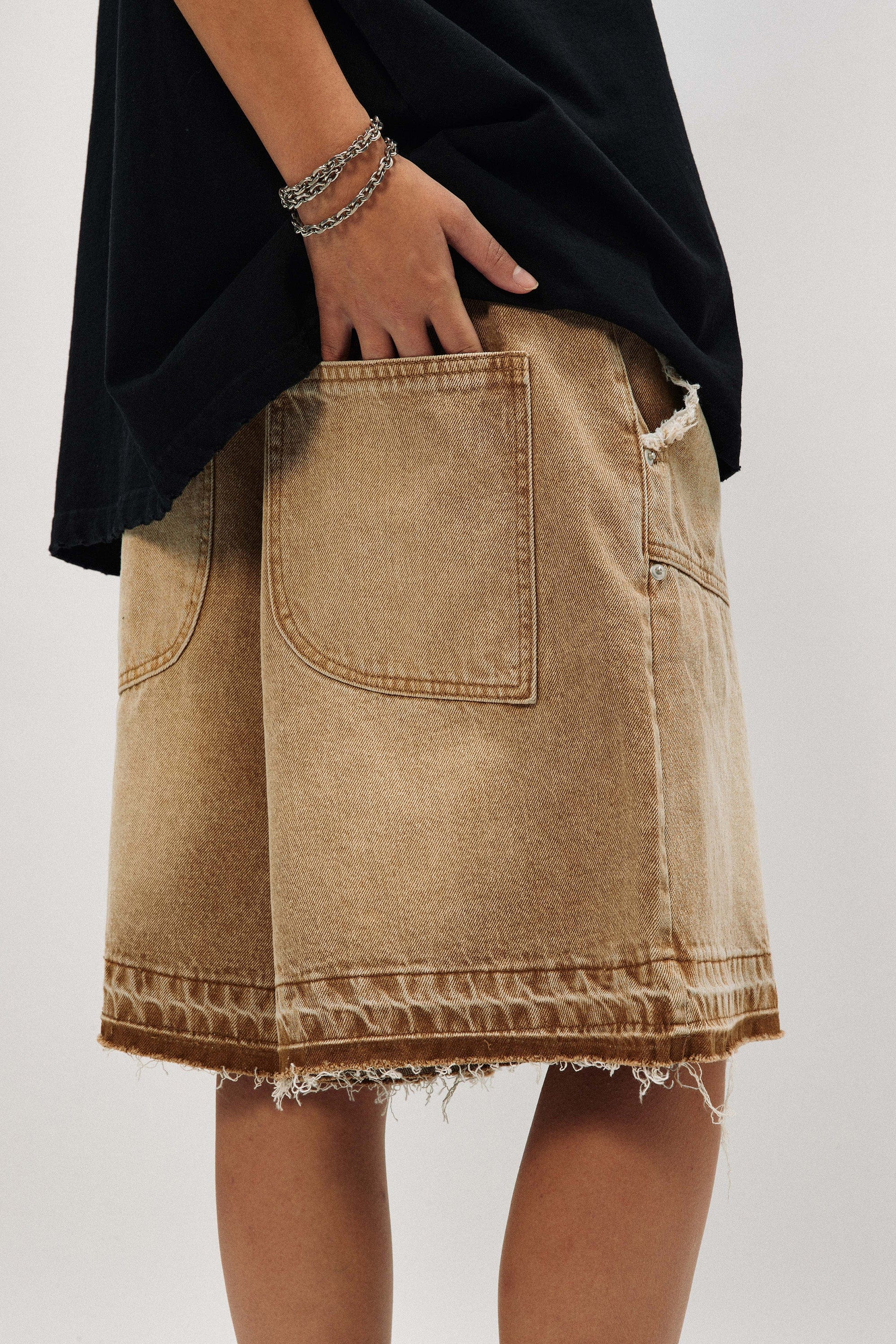 OVDY Retro Faded Spliced Raw Edge Shorts, premium urban and streetwear designers apparel on PROJECTISR.com, OVDY
