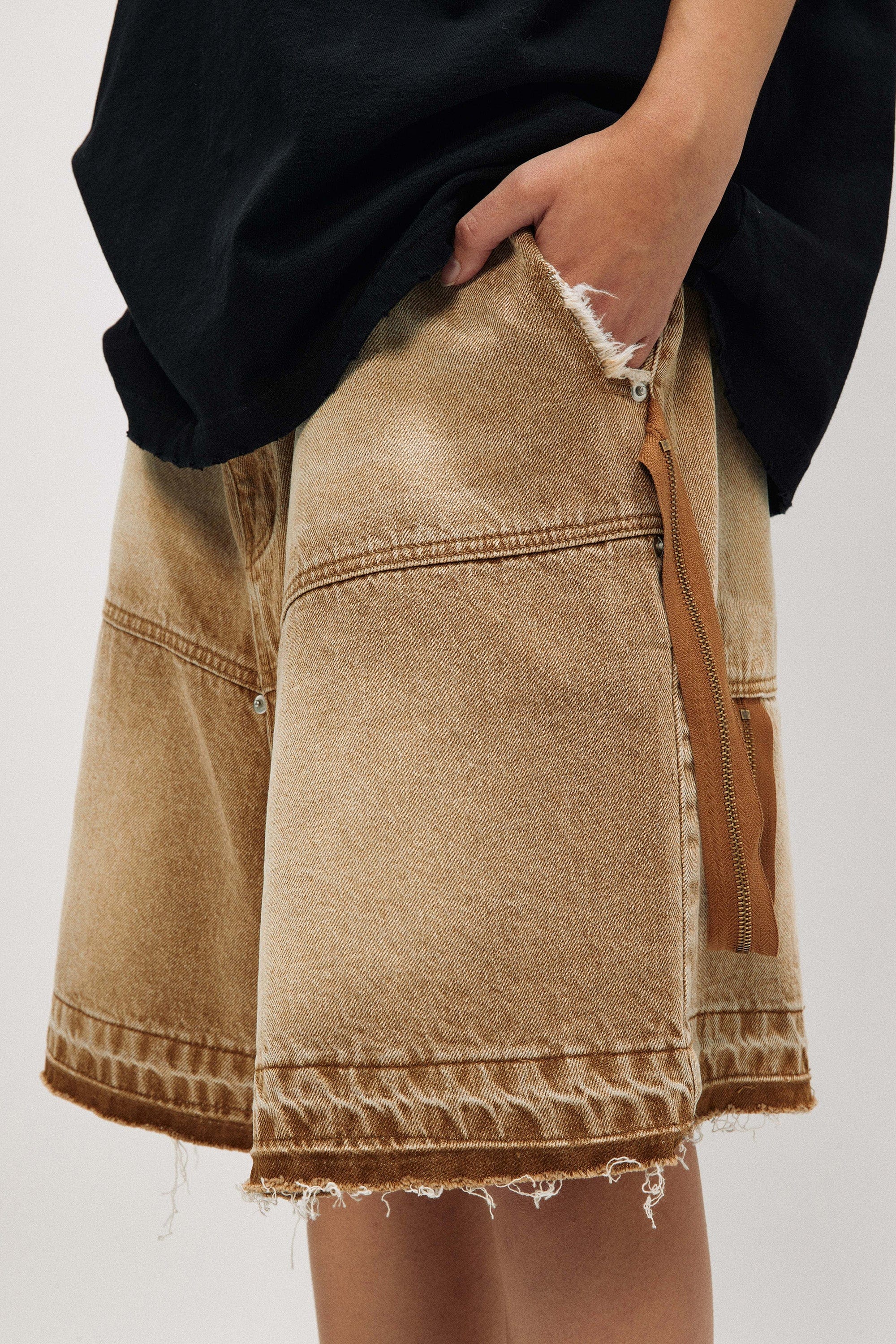 OVDY Retro Faded Spliced Raw Edge Shorts, premium urban and streetwear designers apparel on PROJECTISR.com, OVDY