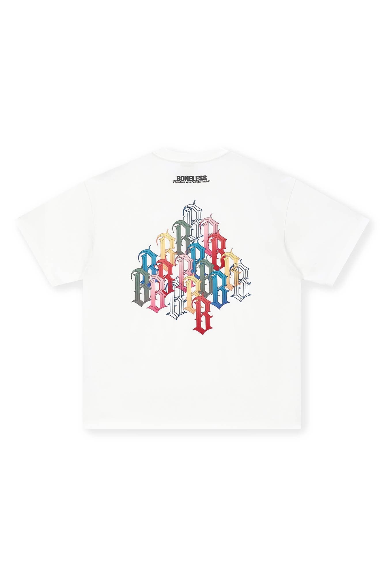 BONELESS Rainbow Collage LOGO T-Shirt, premium urban and streetwear designers apparel on PROJECTISR.com, BONELESS