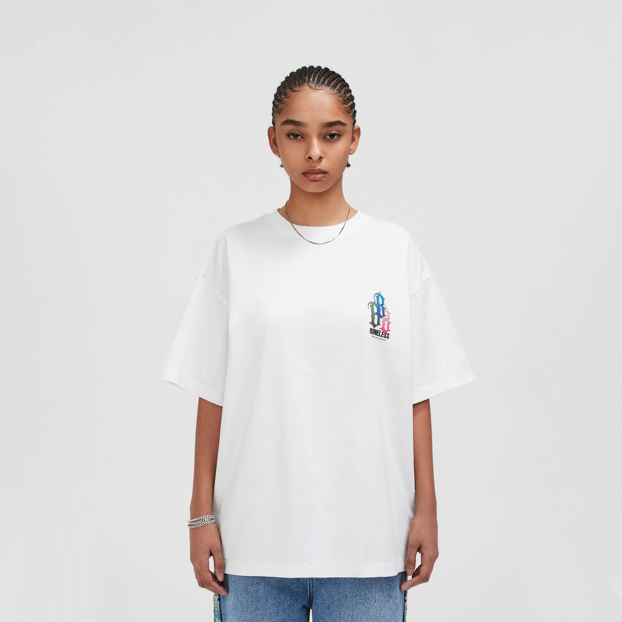 BONELESS Rainbow Collage LOGO T-Shirt, premium urban and streetwear designers apparel on PROJECTISR.com, BONELESS