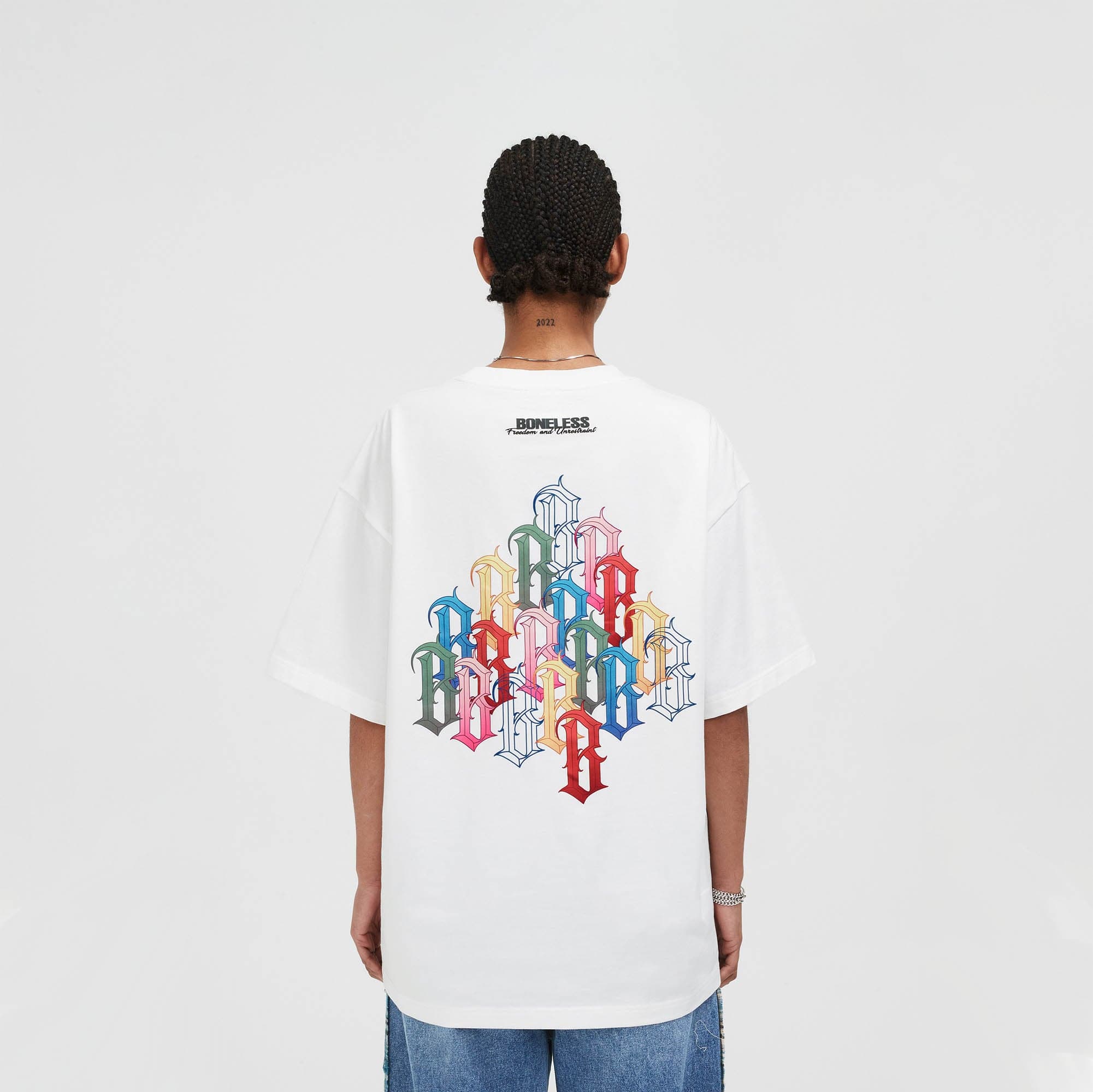 BONELESS Rainbow Collage LOGO T-Shirt, premium urban and streetwear designers apparel on PROJECTISR.com, BONELESS