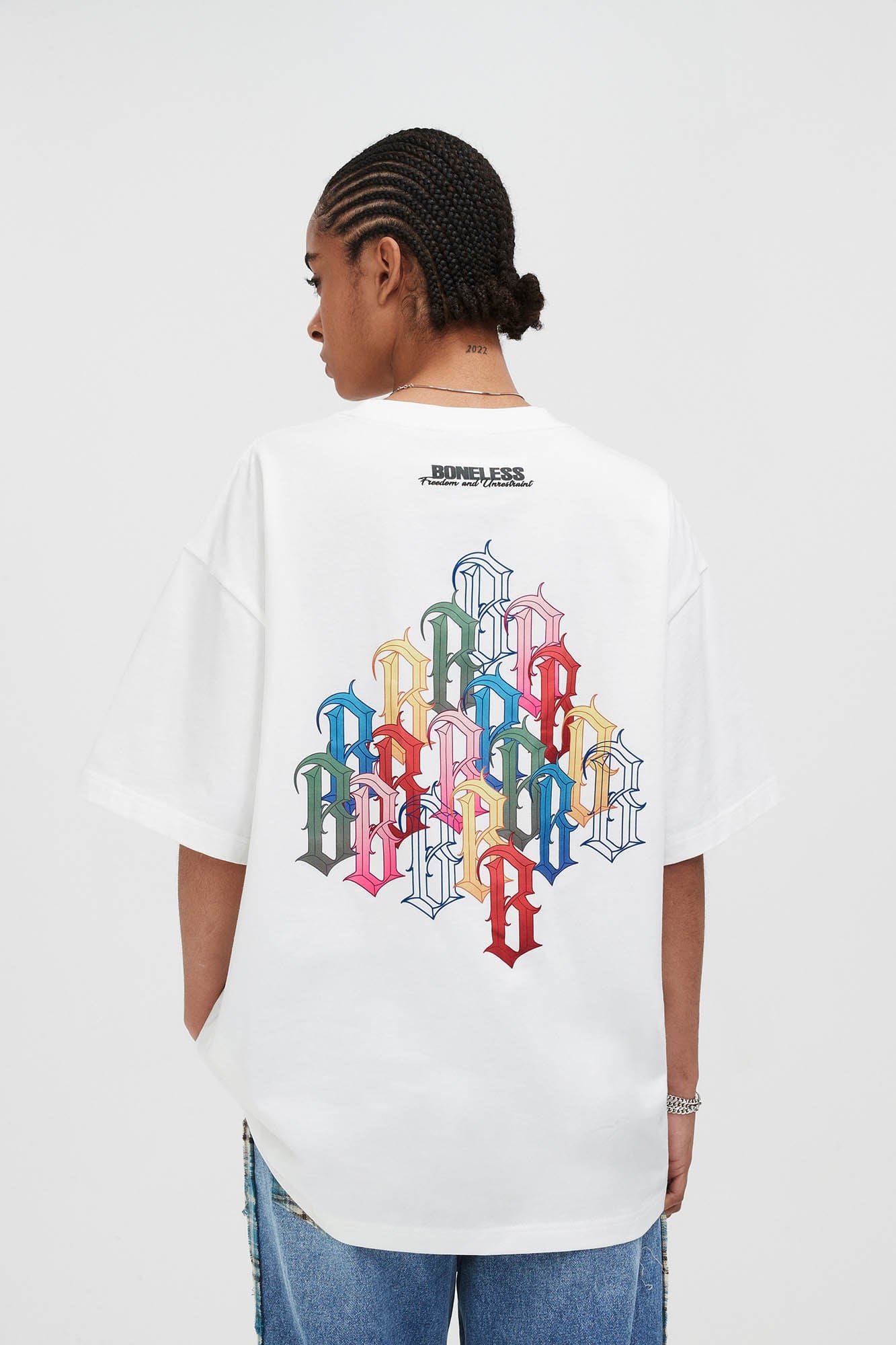 BONELESS Rainbow Collage LOGO T-Shirt, premium urban and streetwear designers apparel on PROJECTISR.com, BONELESS