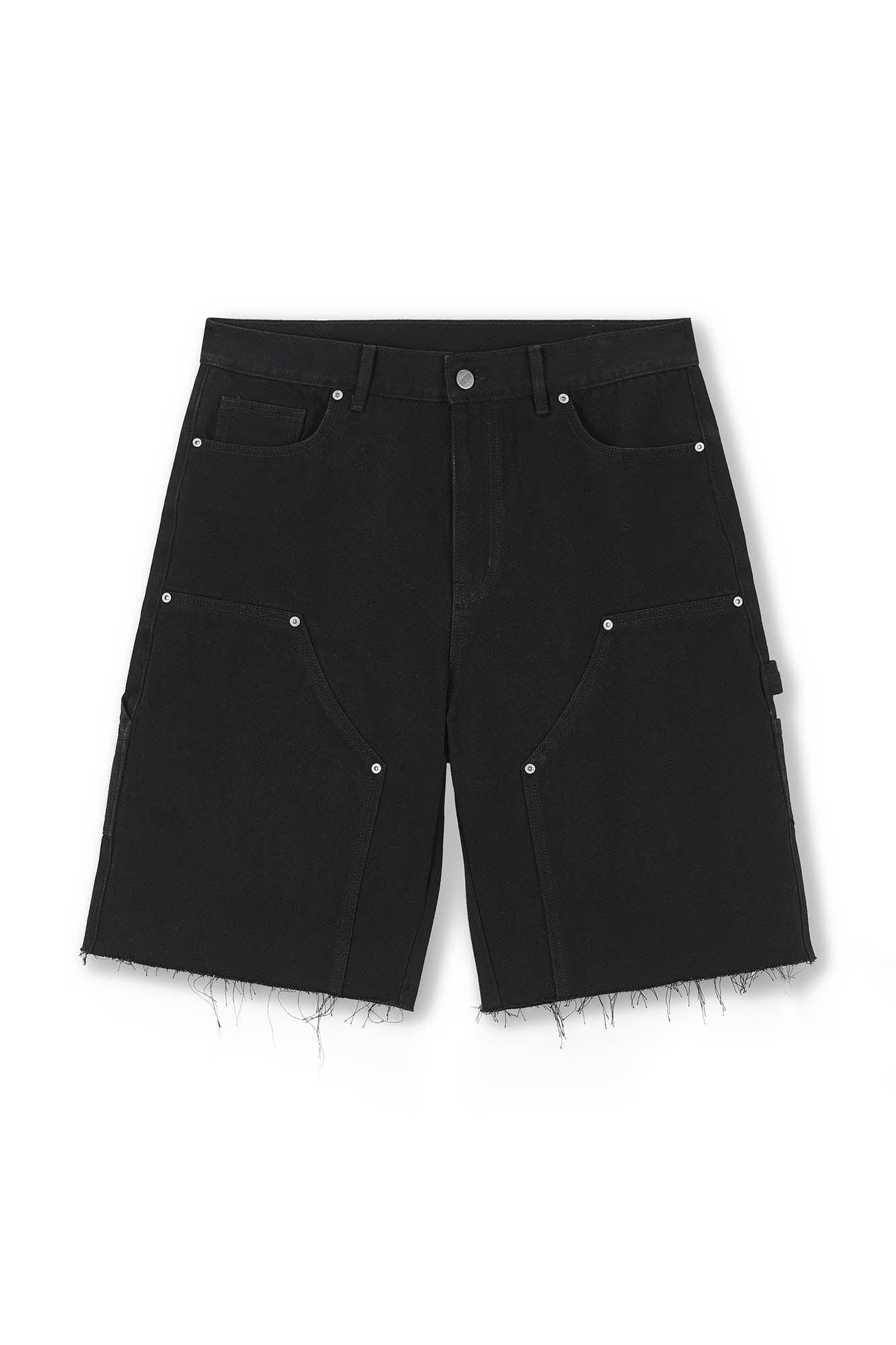 BONELESS Frayed Double-Knee Cargo Shorts Black, premium urban and streetwear designers apparel on PROJECTISR.com, BONELESS