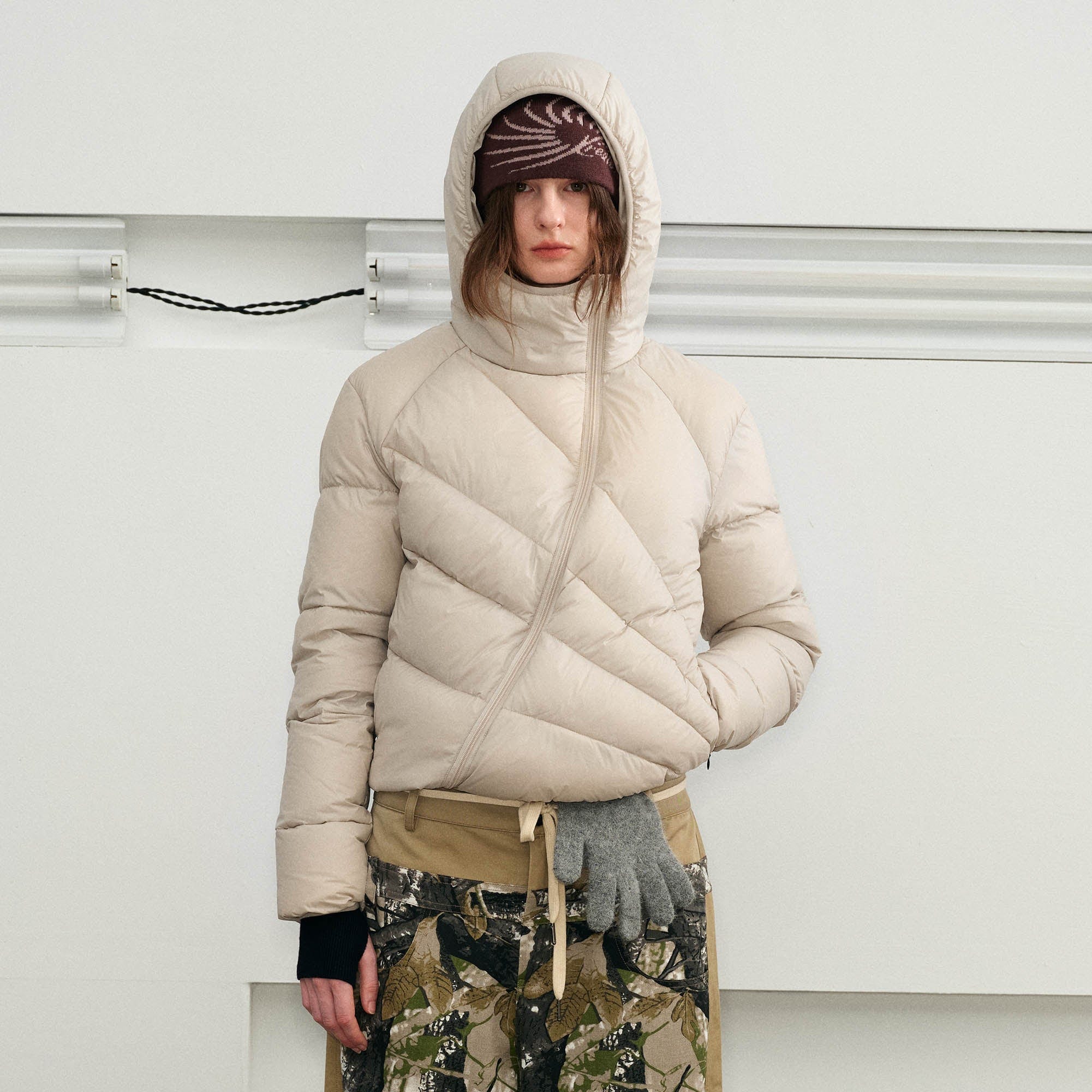 KREATE Asymmetrical Quilted Hooded Down Jacket, premium urban and streetwear designers apparel on PROJECTISR.com, KREATE