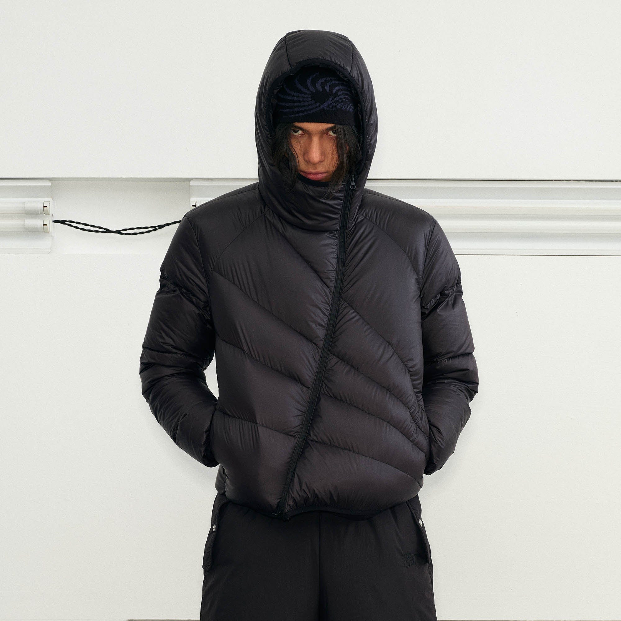 KREATE Asymmetrical Quilted Hooded Down Jacket, premium urban and streetwear designers apparel on PROJECTISR.com, KREATE