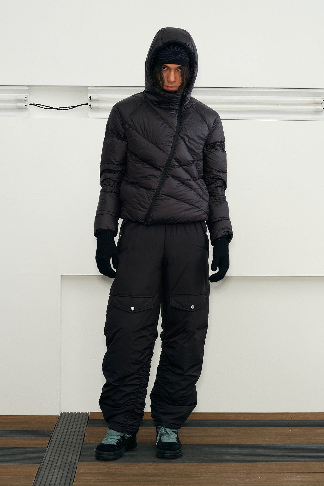 KREATE Asymmetrical Quilted Hooded Down Jacket, premium urban and streetwear designers apparel on PROJECTISR.com, KREATE