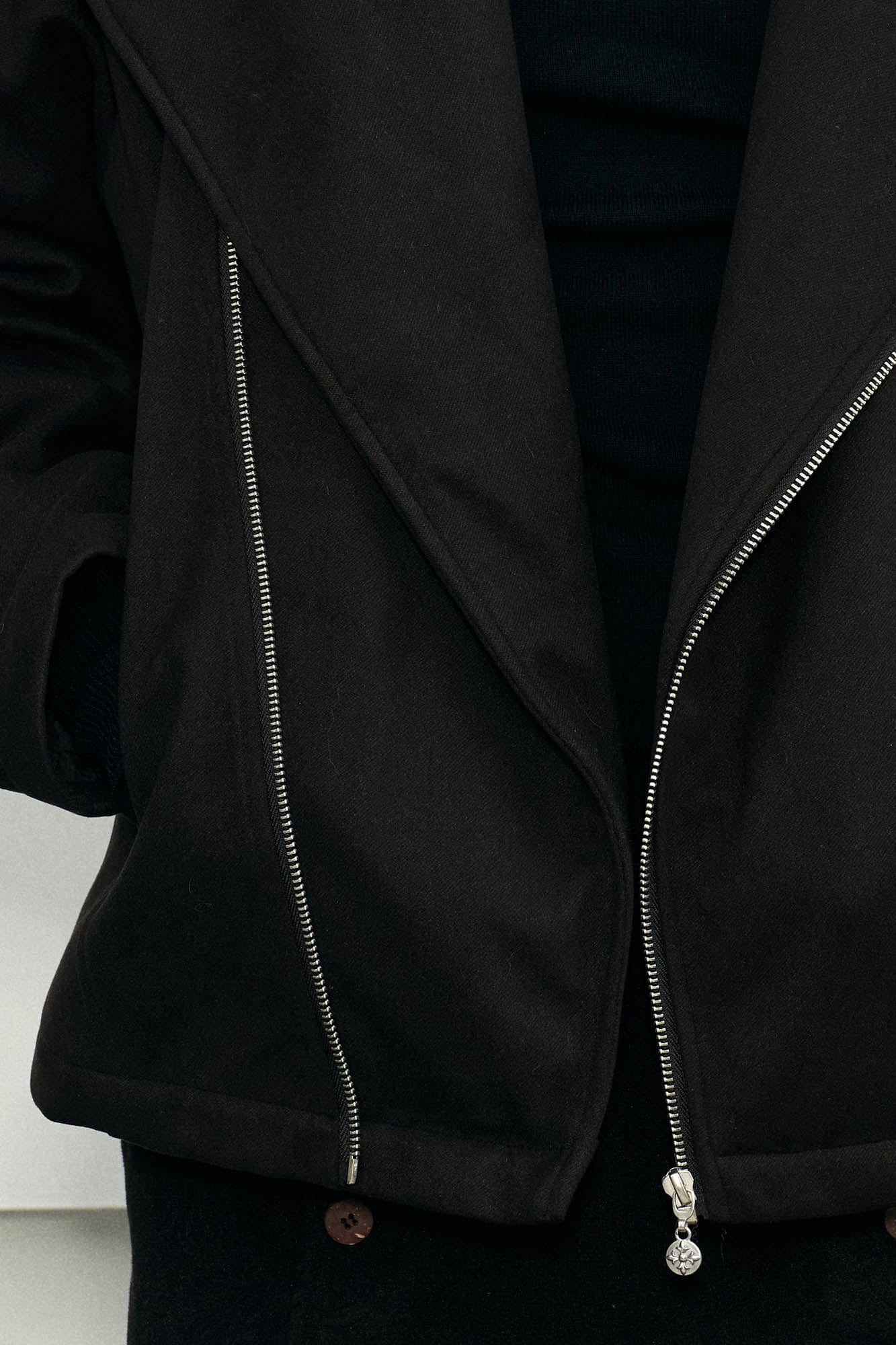 KREATE Detachable Faux Fur Collar Asymmetrical Jacket, premium urban and streetwear designers apparel on PROJECTISR.com, KREATE