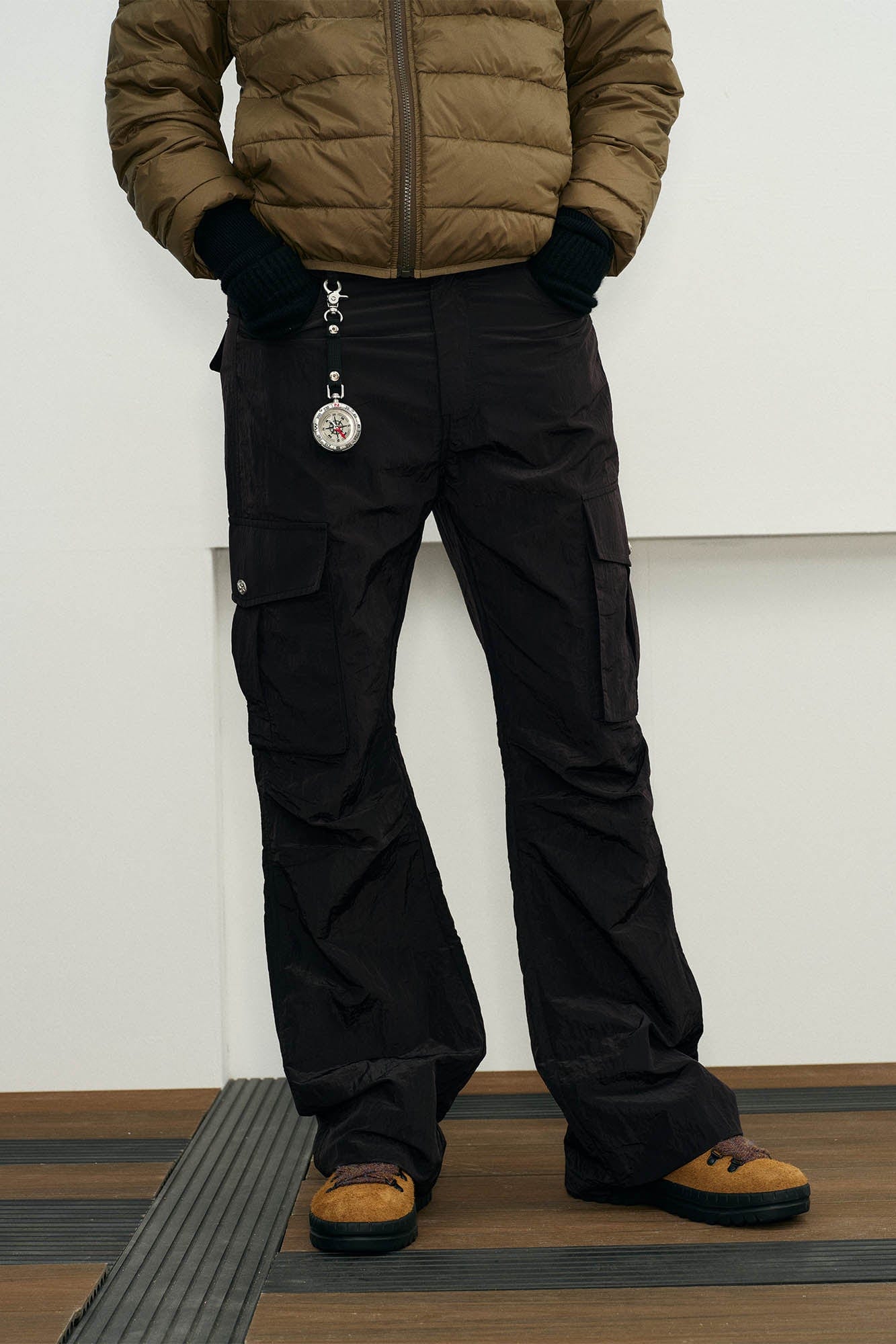 KREATE Liquid Metal Crinkled Flared Cargo, premium urban and streetwear designers apparel on PROJECTISR.com, KREATE