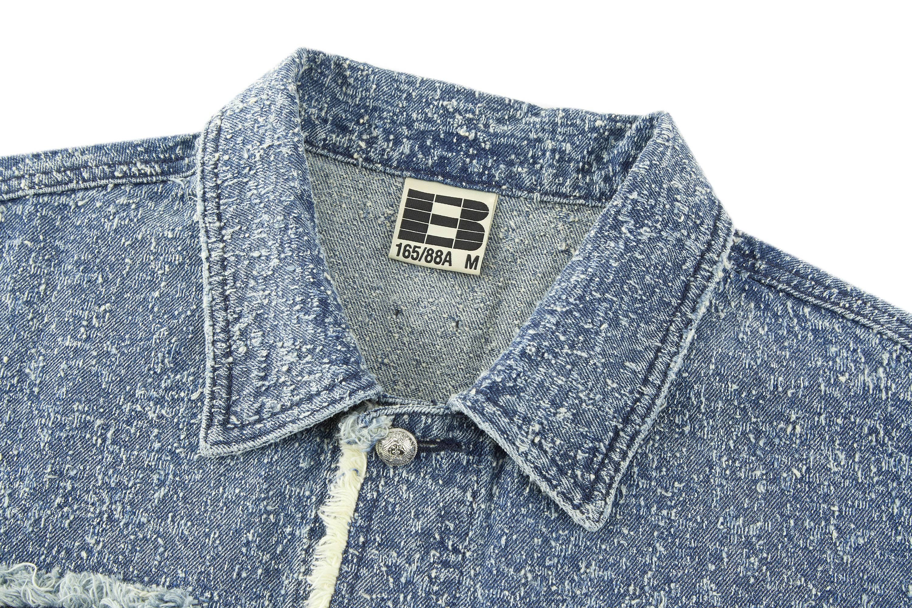 BONELESS Washed Frayed Edge Denim Jacket, premium urban and streetwear designers apparel on PROJECTISR.com, BONELESS