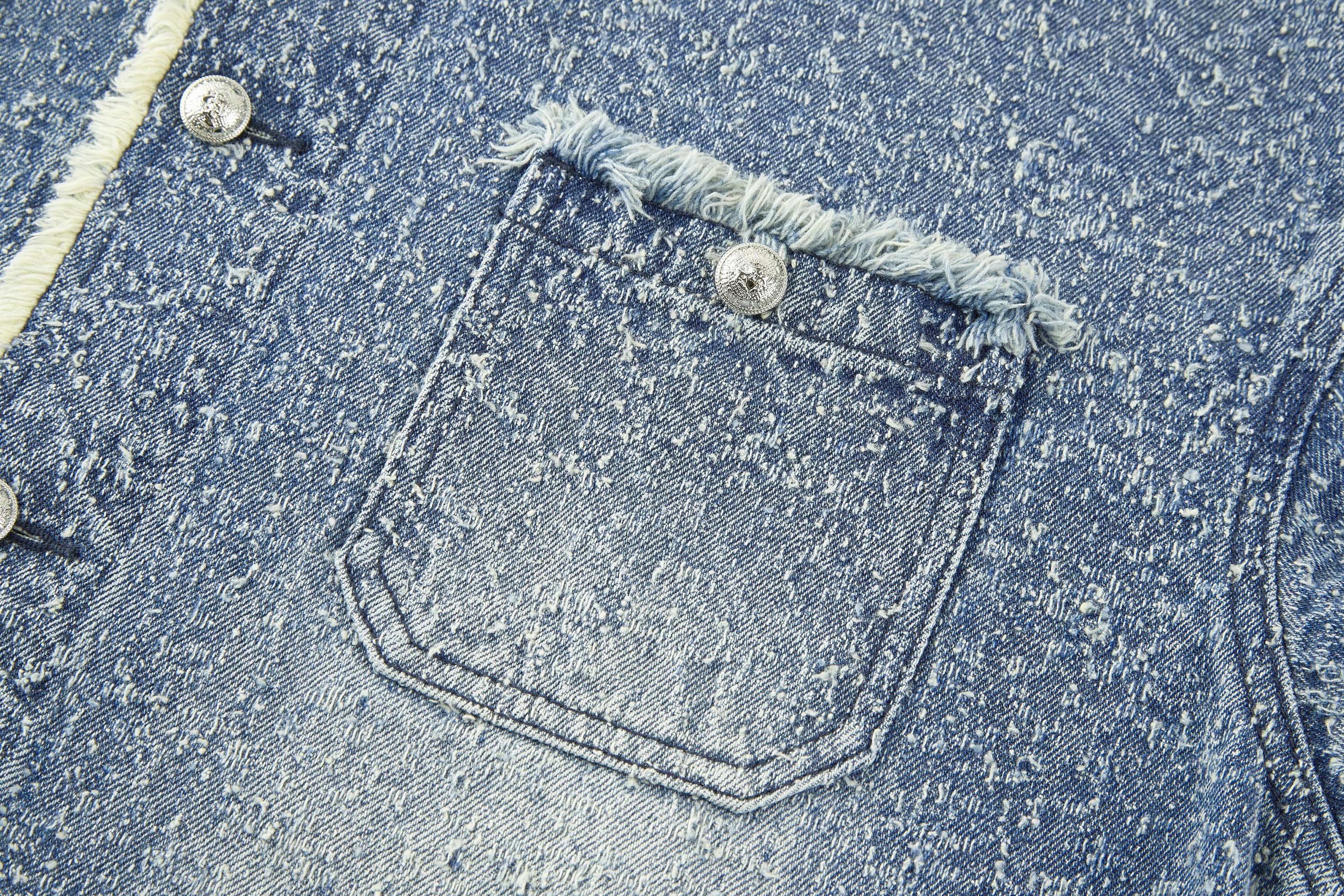 BONELESS Washed Frayed Edge Denim Jacket, premium urban and streetwear designers apparel on PROJECTISR.com, BONELESS