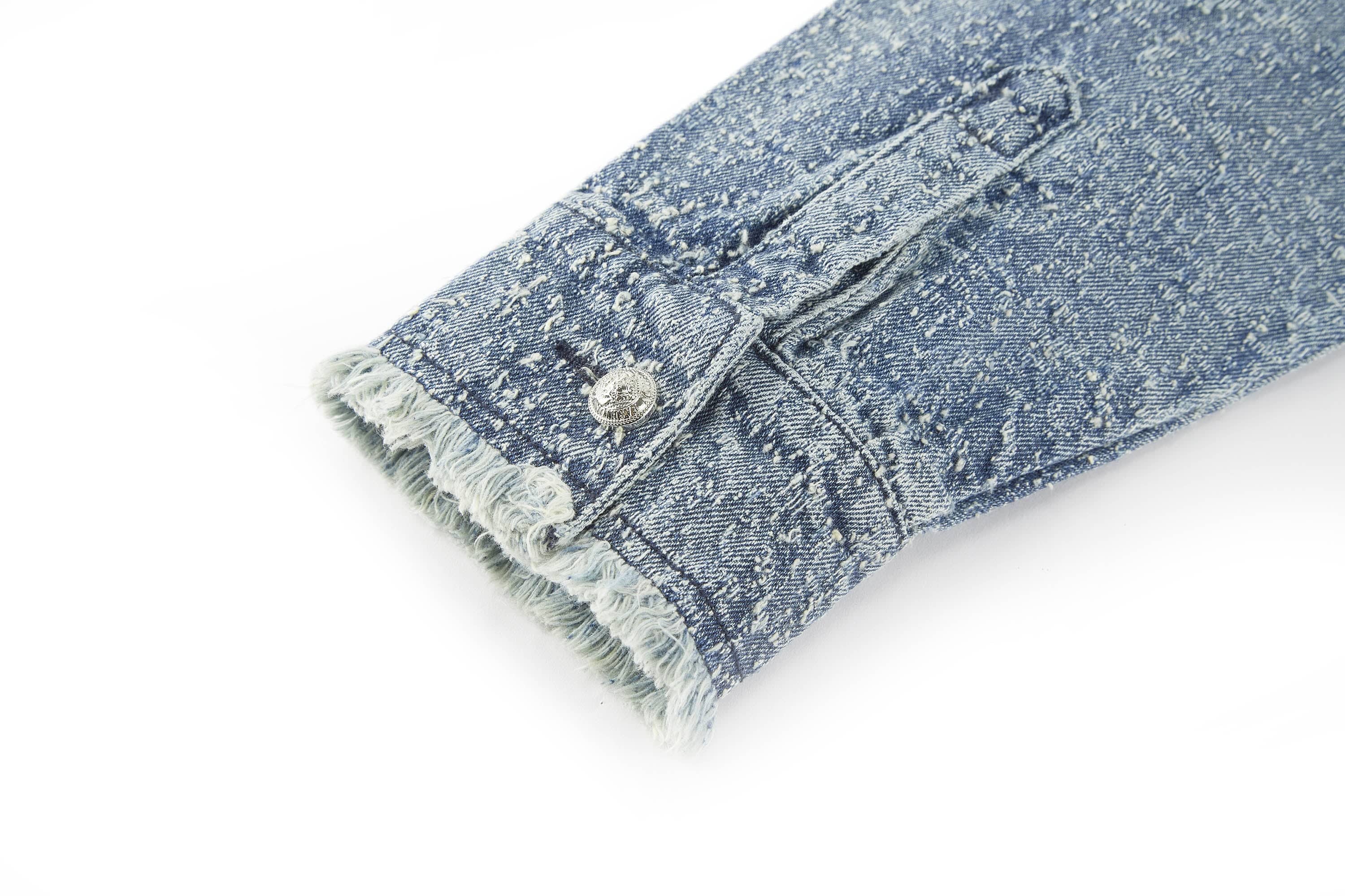 BONELESS Washed Frayed Edge Denim Jacket, premium urban and streetwear designers apparel on PROJECTISR.com, BONELESS